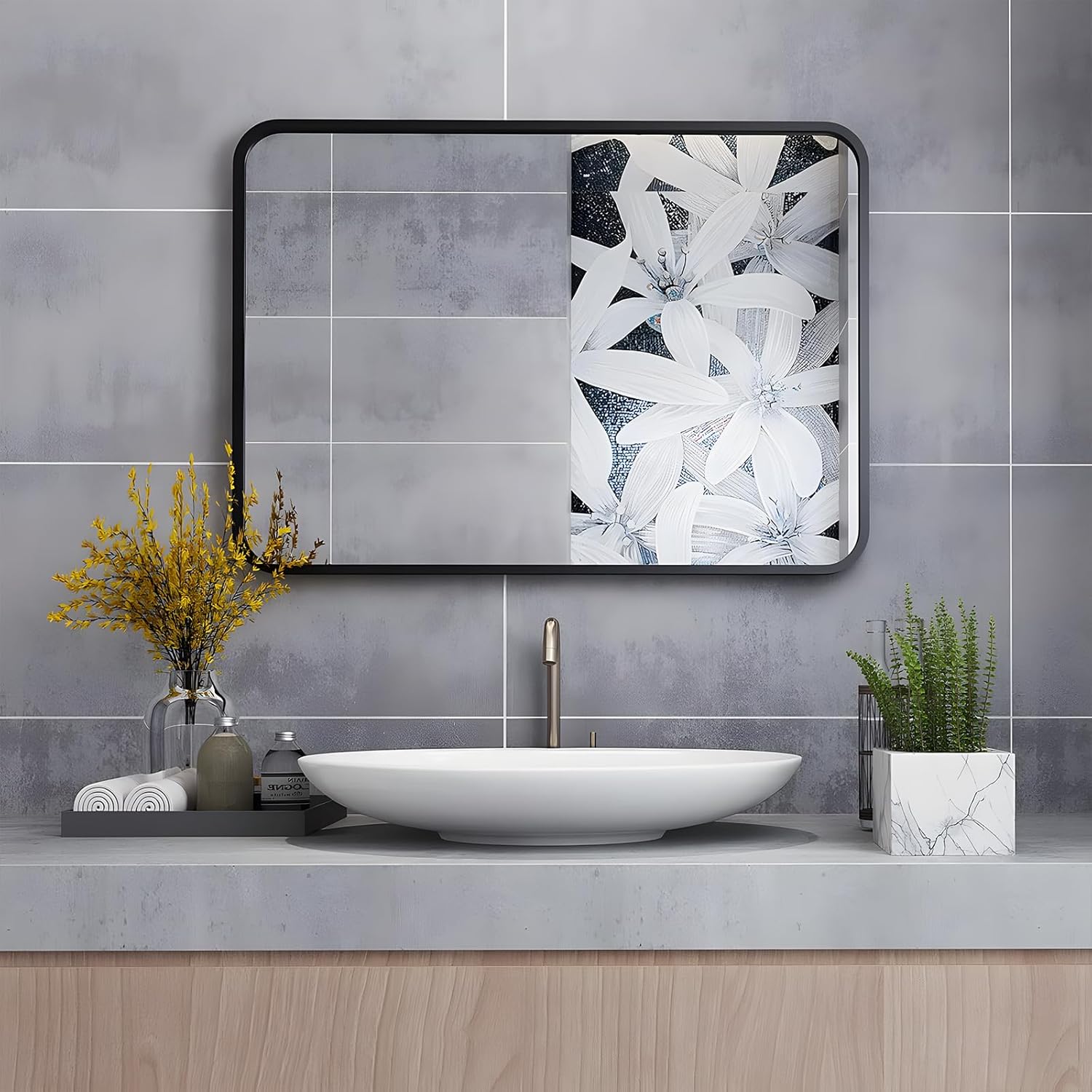 Specchio da Bagno Rettangolare con Cornice Nera