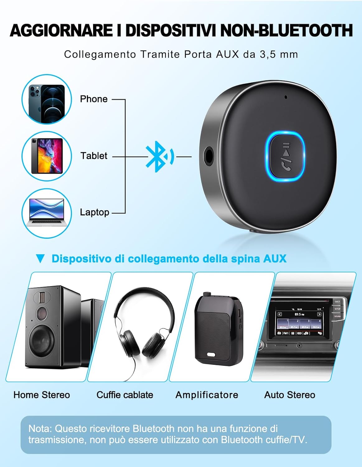 Mohard Ricevitore Bluetooth 5.3 Mini Aux Auto - immagine 3