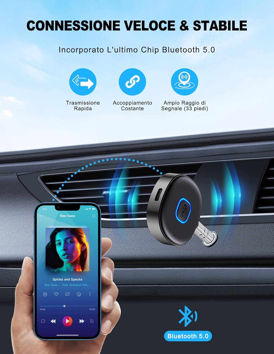 Mohard Ricevitore Bluetooth 5.3 Mini Aux Auto - immagine 4