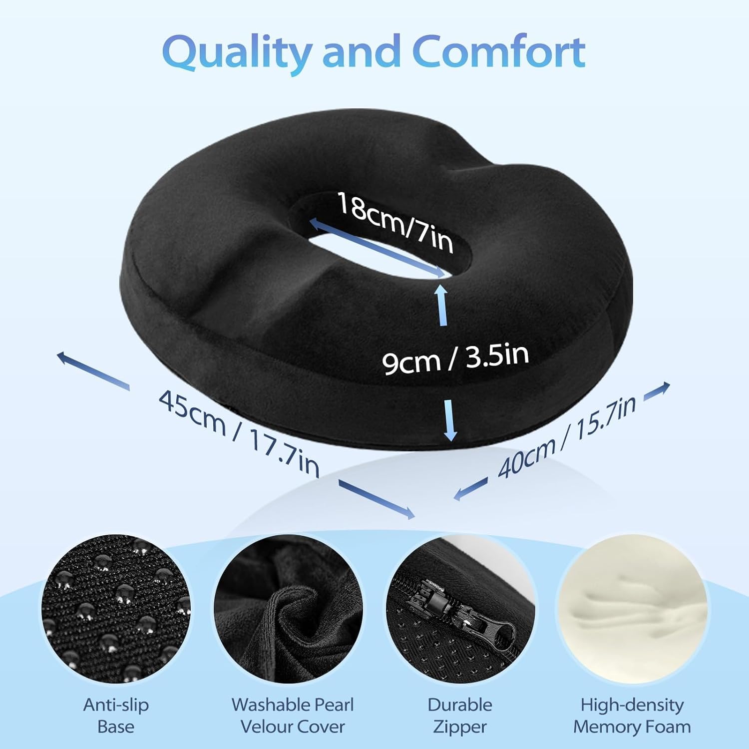 Homca Cuscino Sedia Ergonomico Memory Foam, Nero - immagine 5