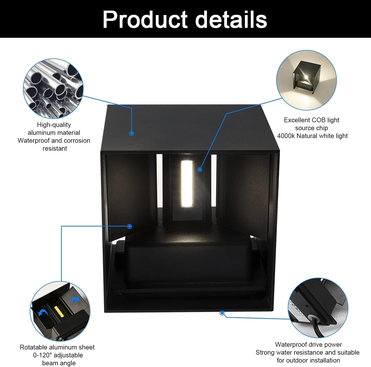 Applique da Parete Esterno/Interno 12W 4000K (8 Pezzi) - immagine 3