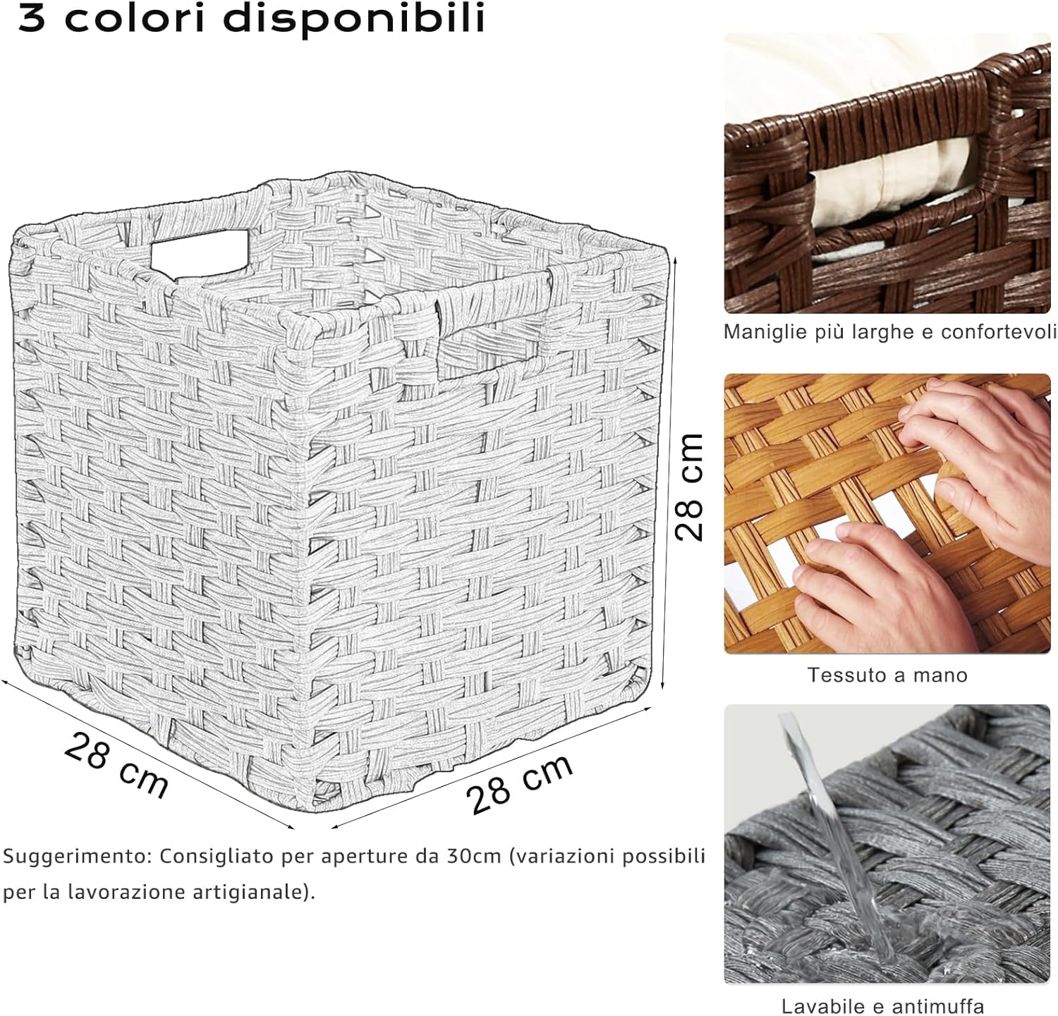 Mangata Cubi Portaoggetti 28x28 cm, Grigio Cenere (4 pezzi) - immagine 3