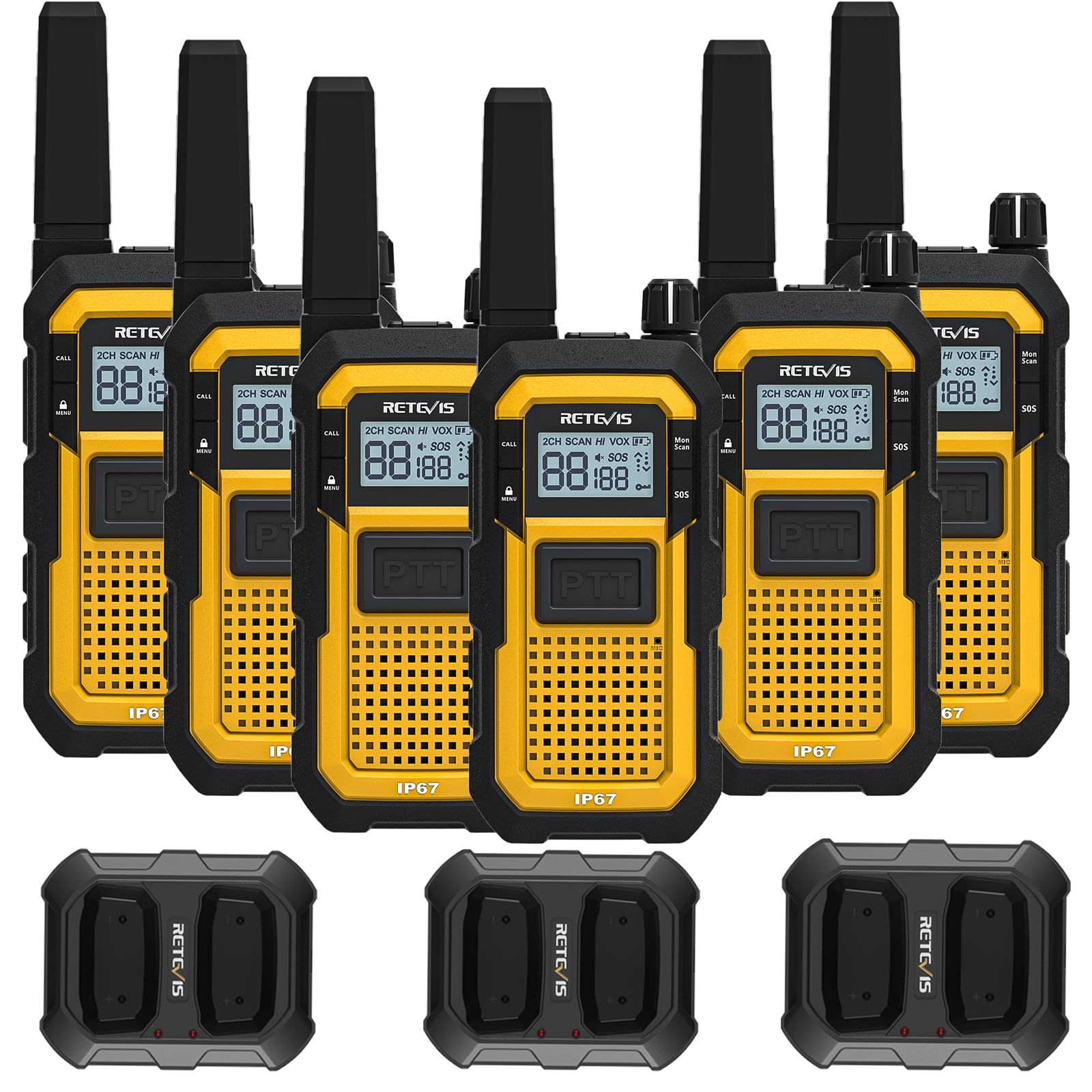 Retevis RB648 Walkie Talkies IP67 PMR446 (6 Pezzi, Giallo)