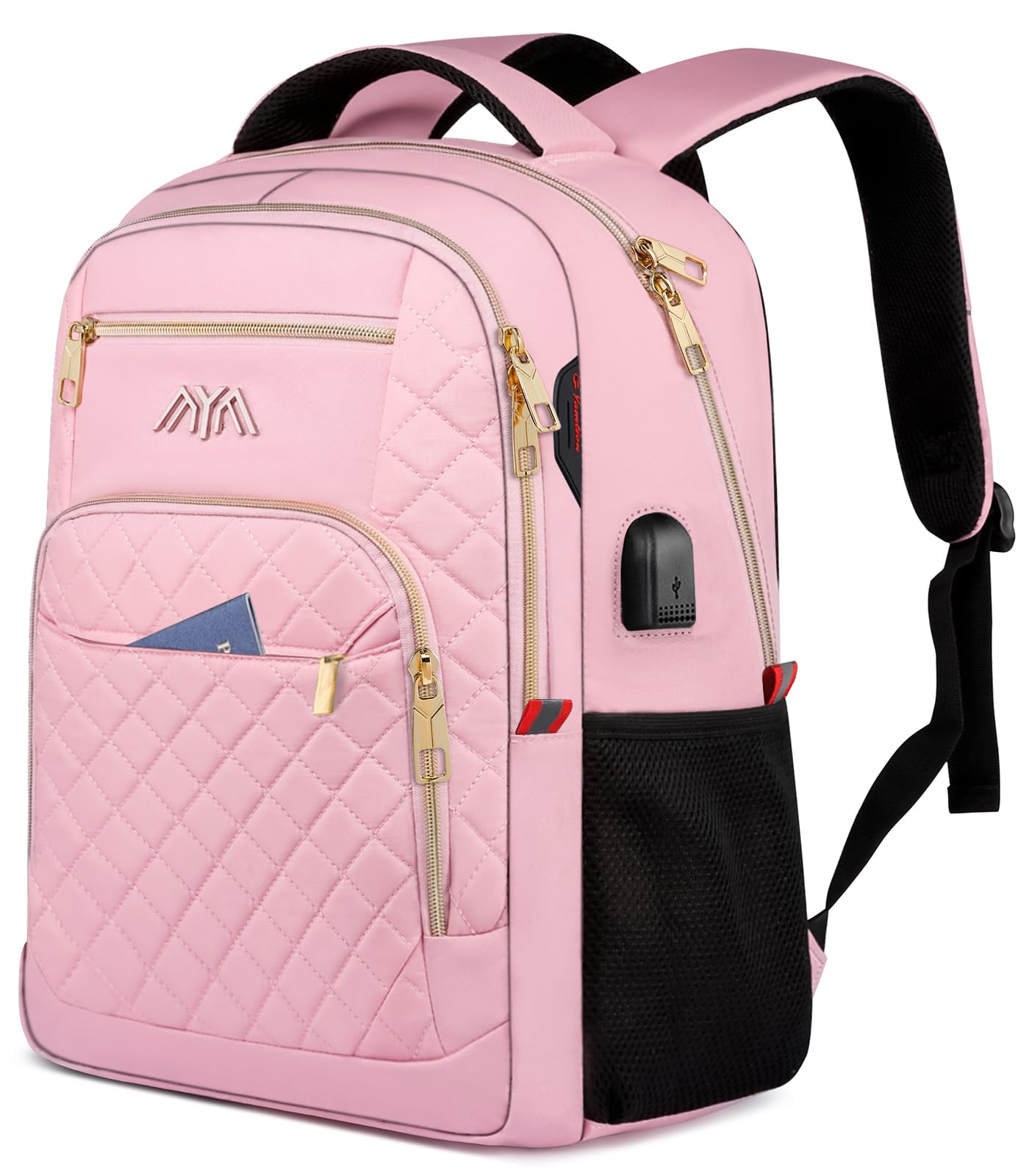 YAMTION Zaino Scuola e Laptop 15.6" con Porta USB, Rosa