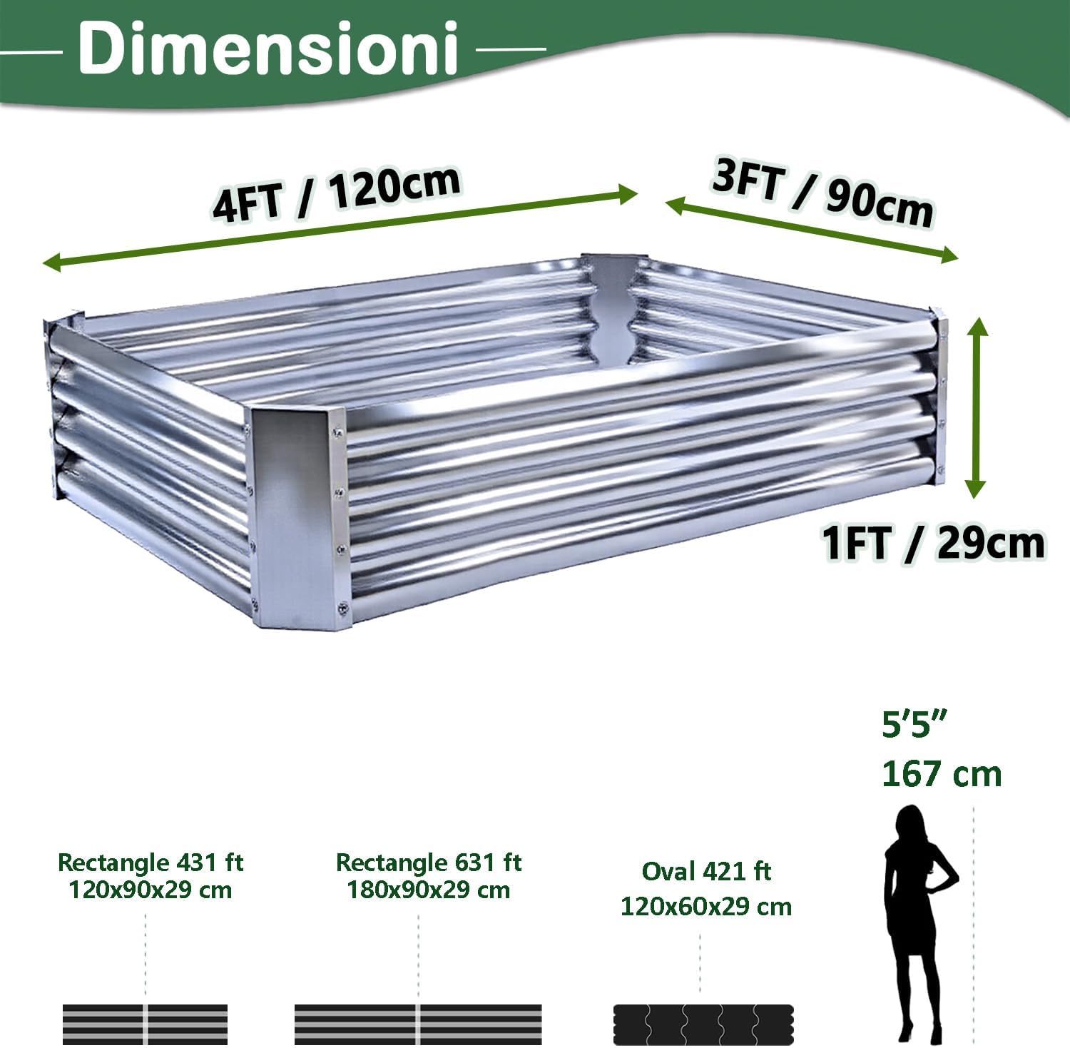 KINI MOX Letto per Orto Rialzato (Rectangle, 4x3x1 FT) - immagine 2