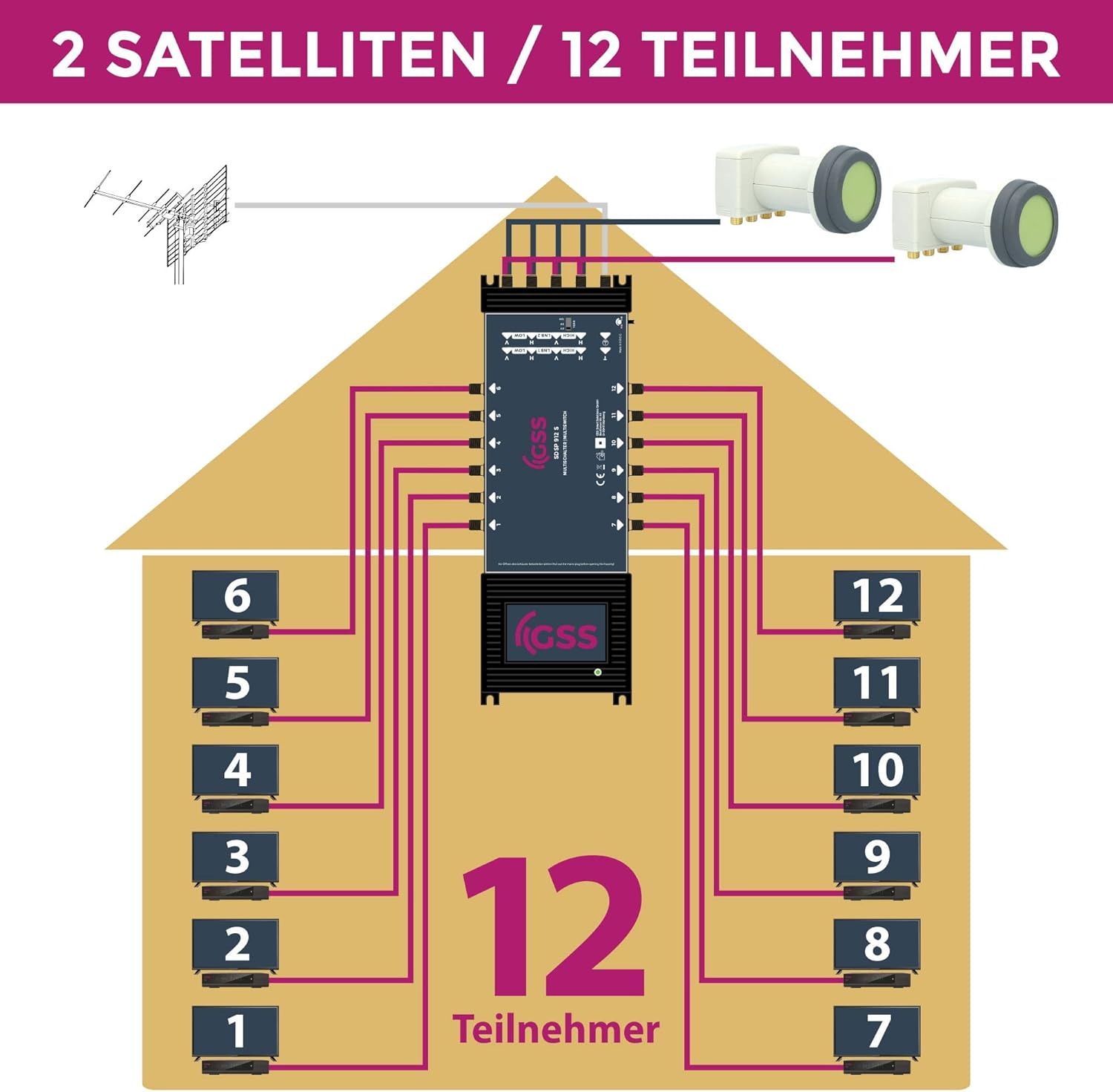 GSS Multiswitch 9/12 per 12 Abbonati e 2 Satelliti - immagine 3