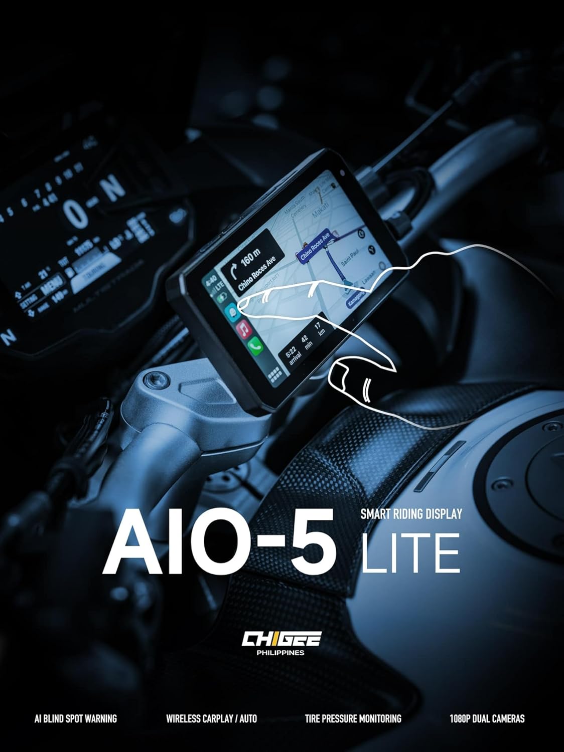 AIO-5 Lite Motorcycle Carplay Android Auto GPS 5" LCD - immagine 3