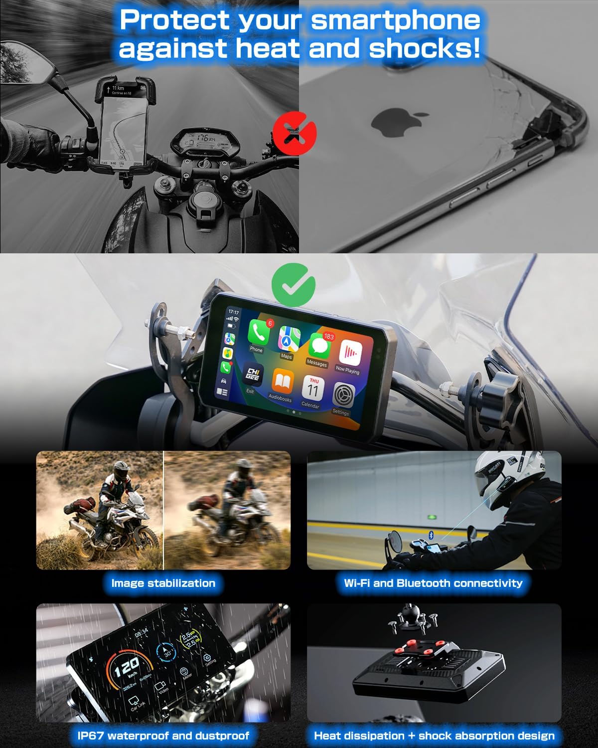 AIO-5 Lite Motorcycle Carplay Android Auto GPS 5" LCD - immagine 5