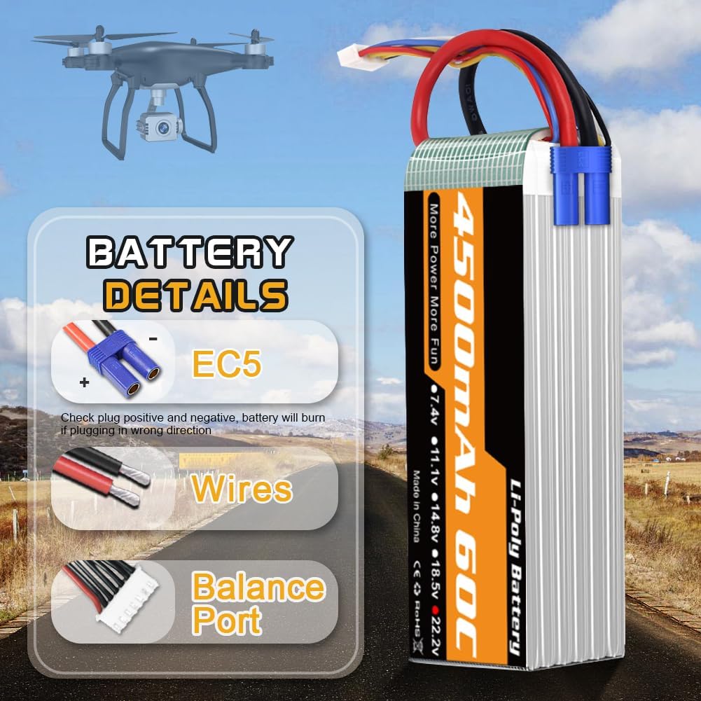 Batteria Lipo 6S 22.2V 4500mAh 60C (2 confezioni) - immagine 3