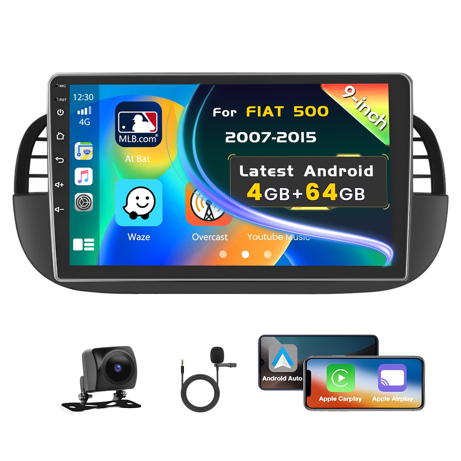 Inefala Autoradio Android 15 per FIAT 500 9" 4G+64G
