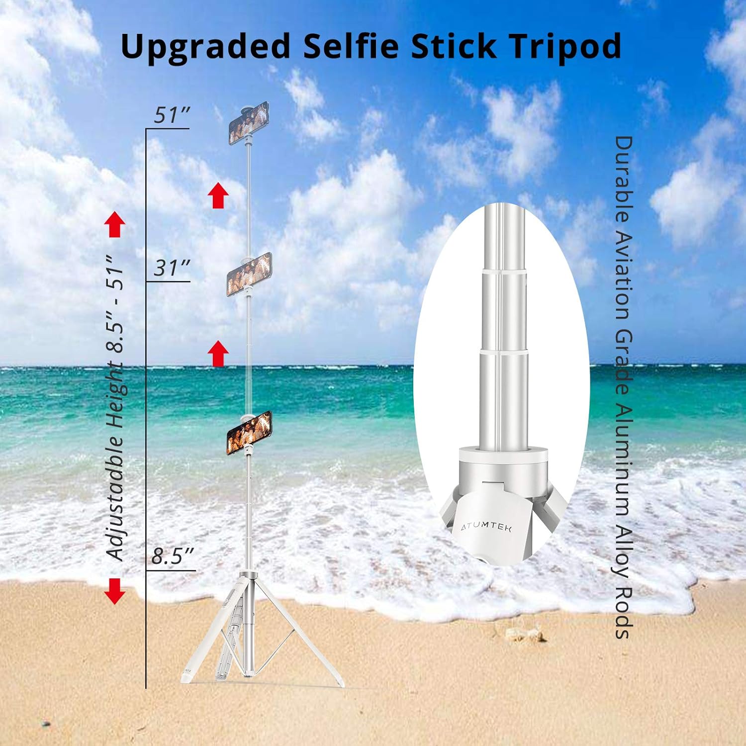 Atumtek Asta Selfie Treppiede 51'' Alluminio - immagine 2