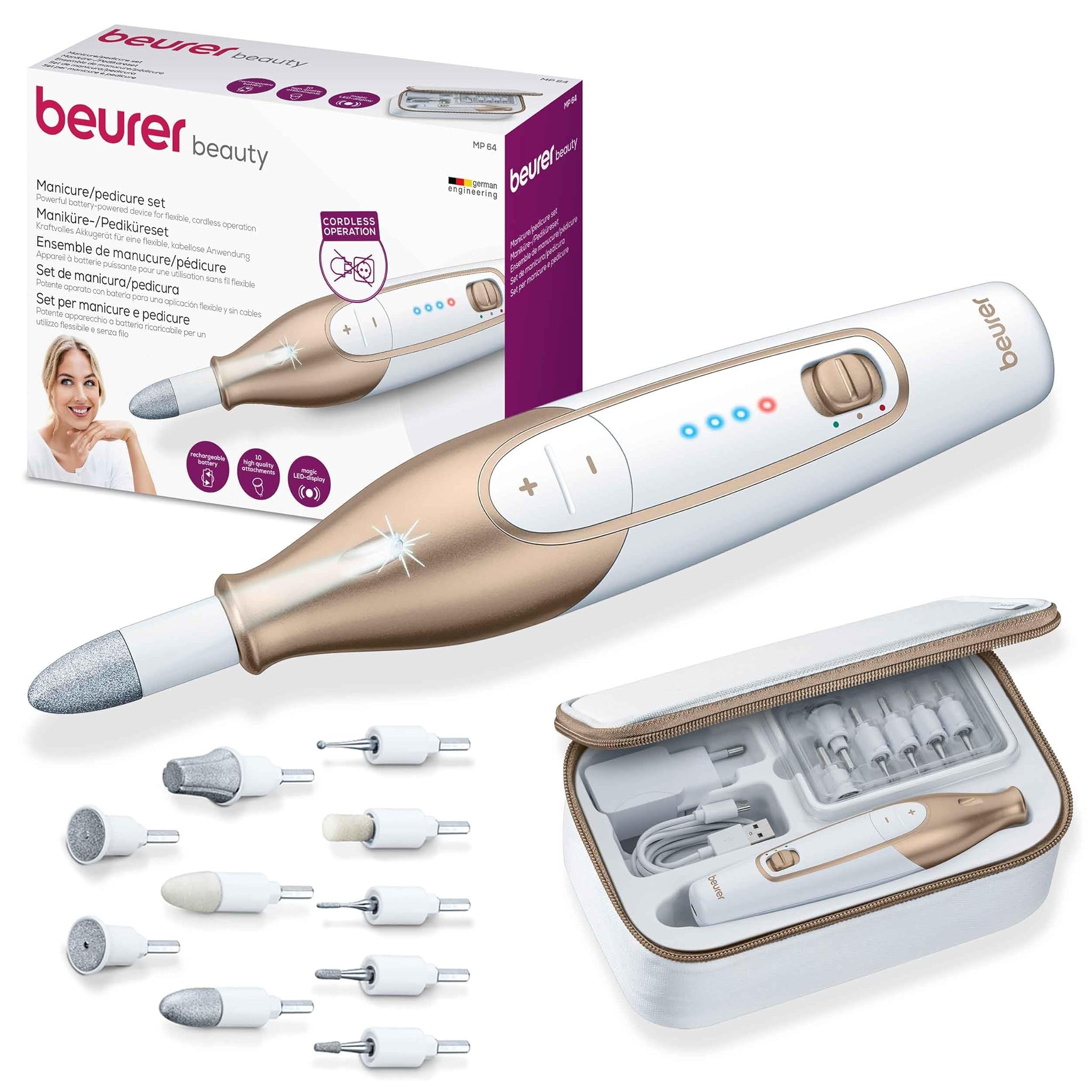 Beurer MP 64 Fresa Unghie Professionale, Bianco e Oro