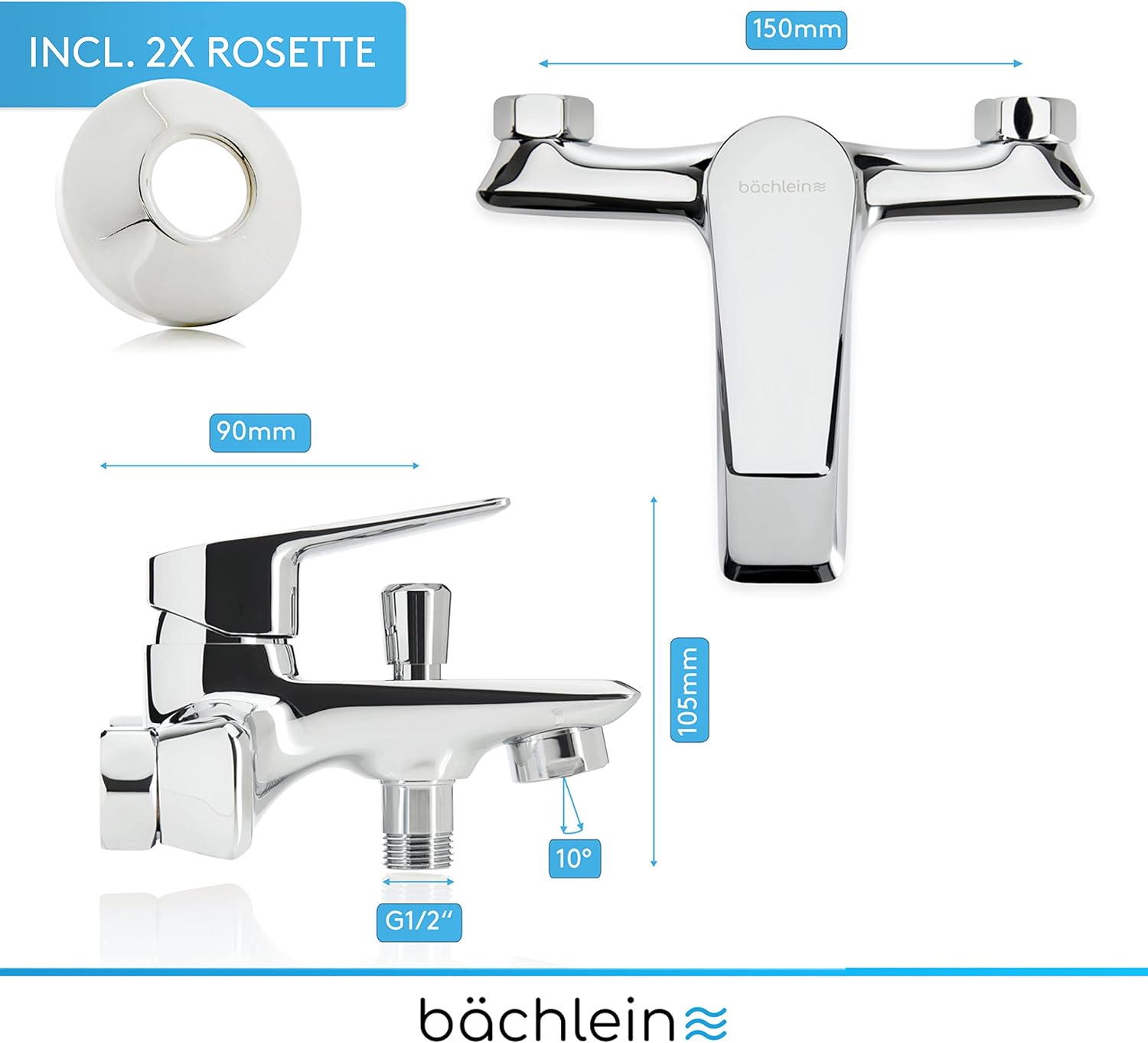 Bächlein Miscelatore Monocomando per Vasca da Bagno Cromo - immagine 4