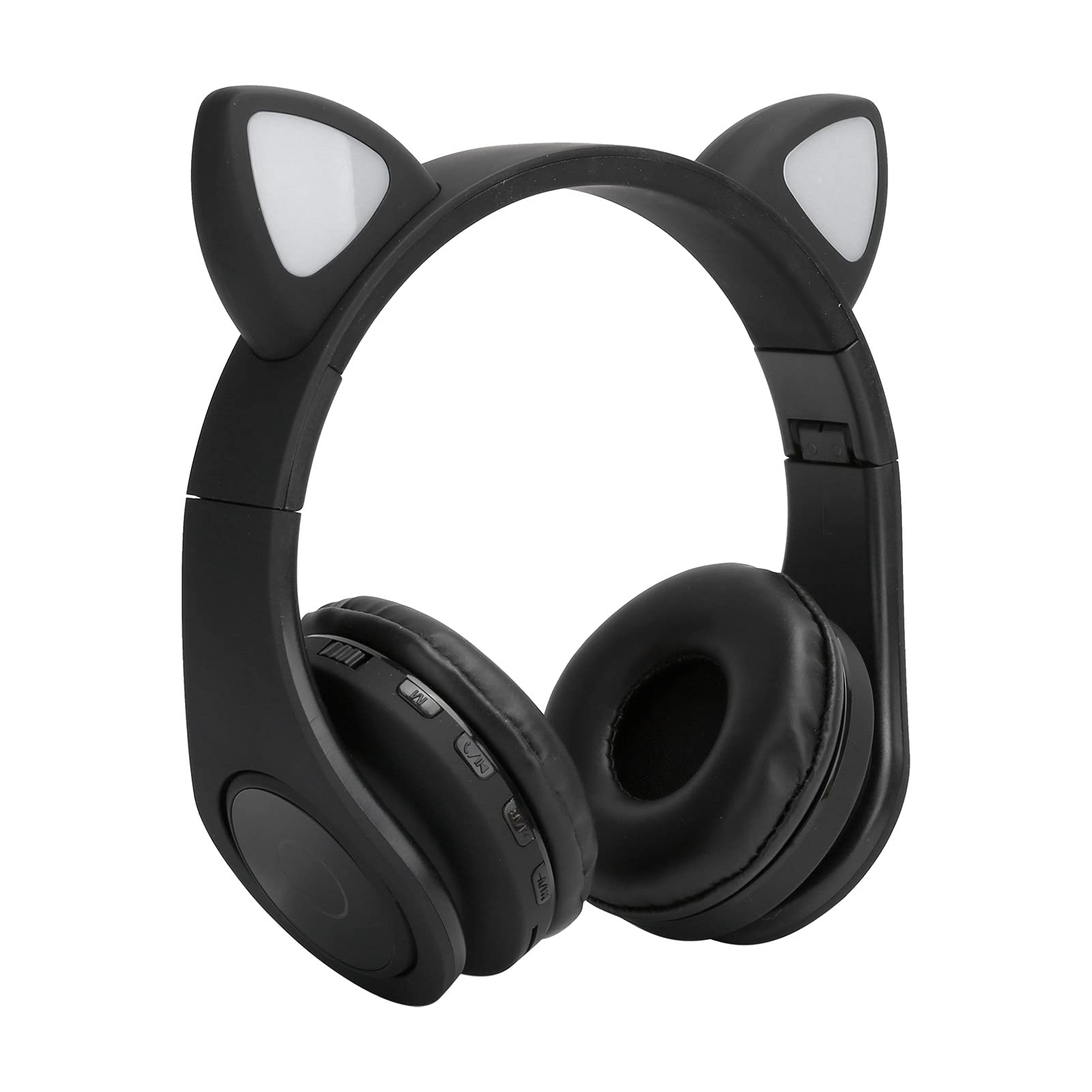 Cuffie Bluetooth per Bambini Cat Ear con Microfono, Cuffie per Bambini Illuminate a LED, Supporto per Scheda TF, Cuffie Pieghevoli per Bambini Sopra L'orecchio per Ragazze Ragazzi Adulti(Nero)