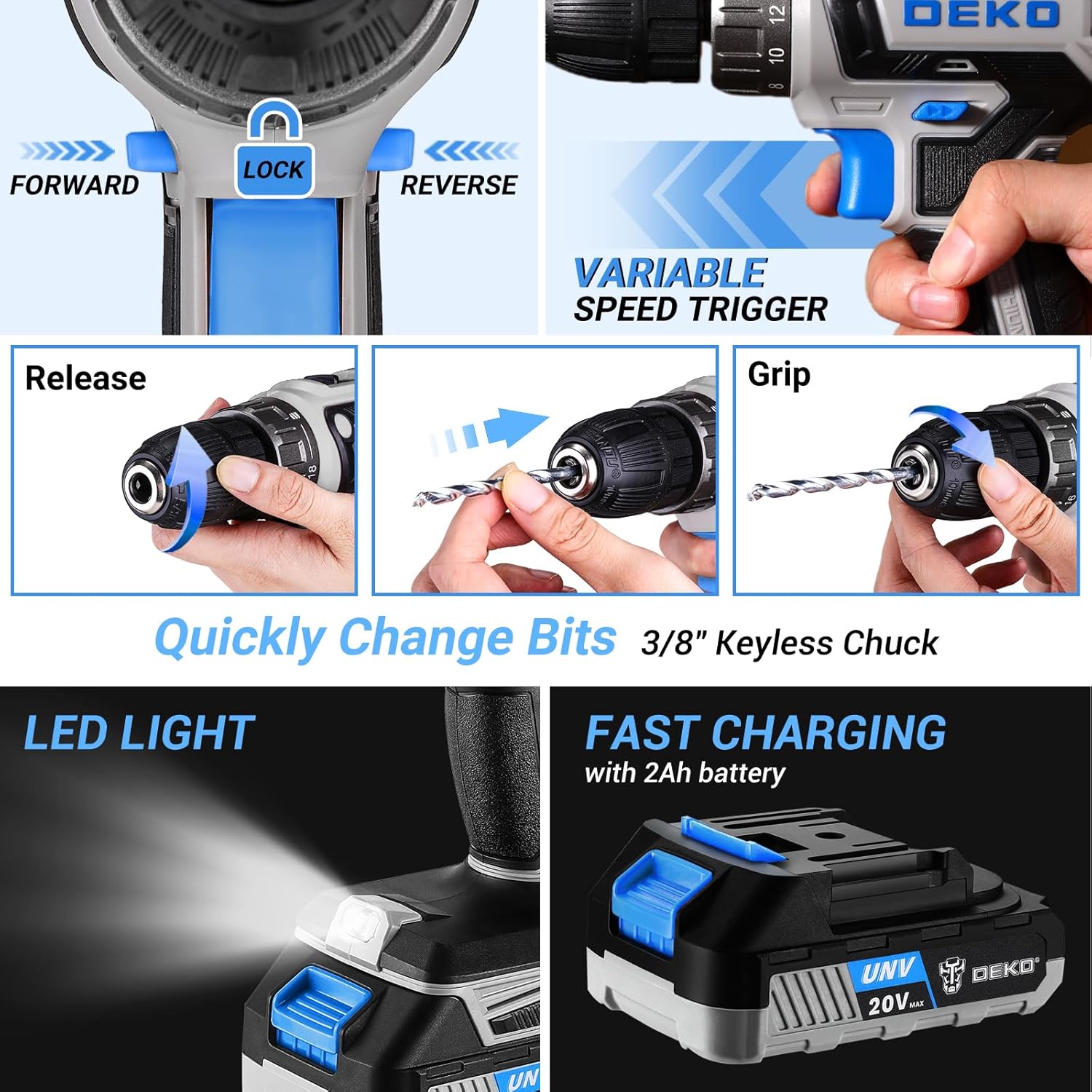 Deko Cassetta Attrezzi Completa con Trapano Avvitatore 20V - immagine 4