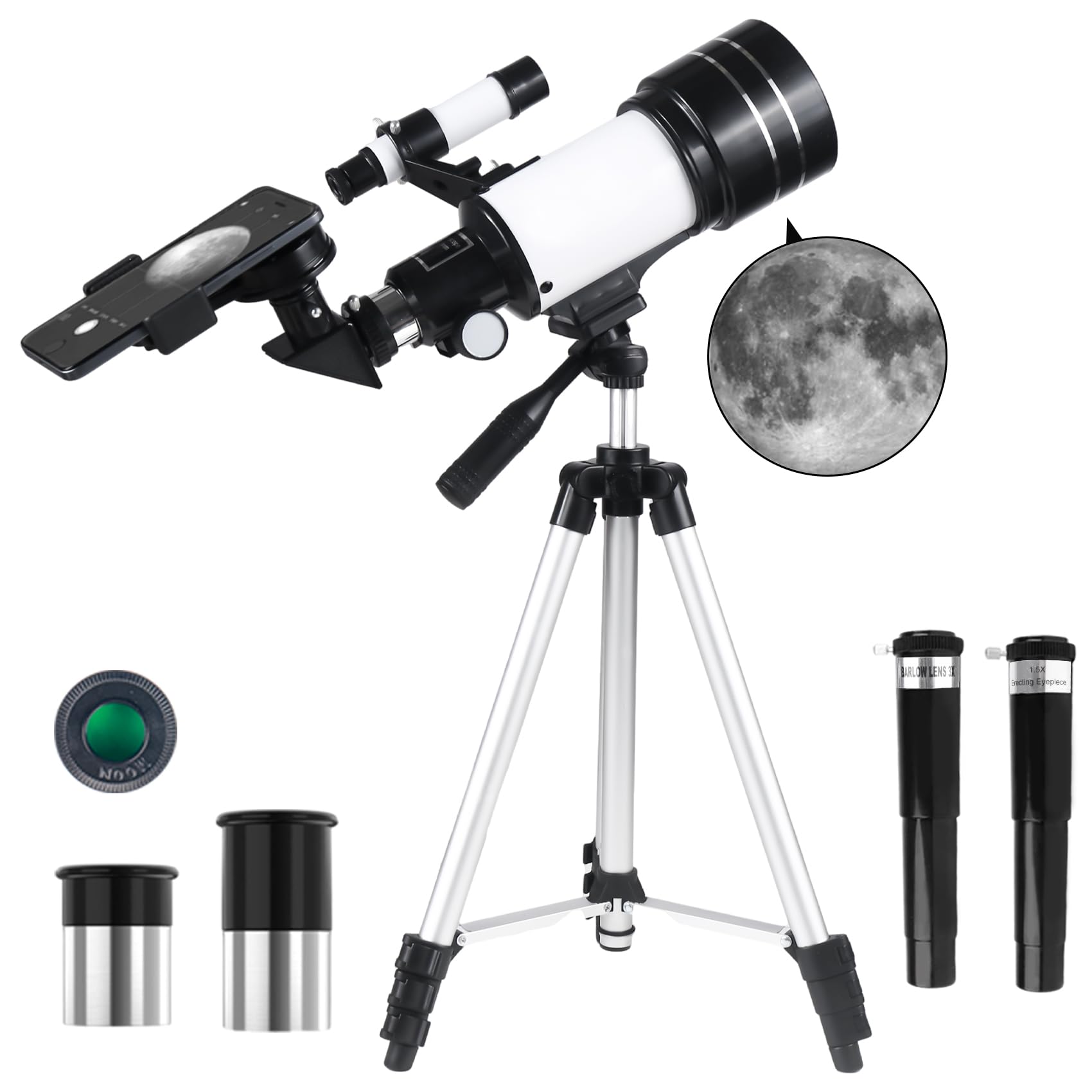 Telescopio Astronomico 30070mm per Principianti, Bianco