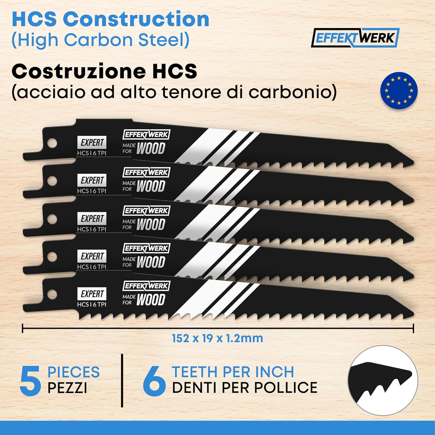 Lame per Sega Alternativa HCS per Legno e Plastica (5 Pezzi) - immagine 4
