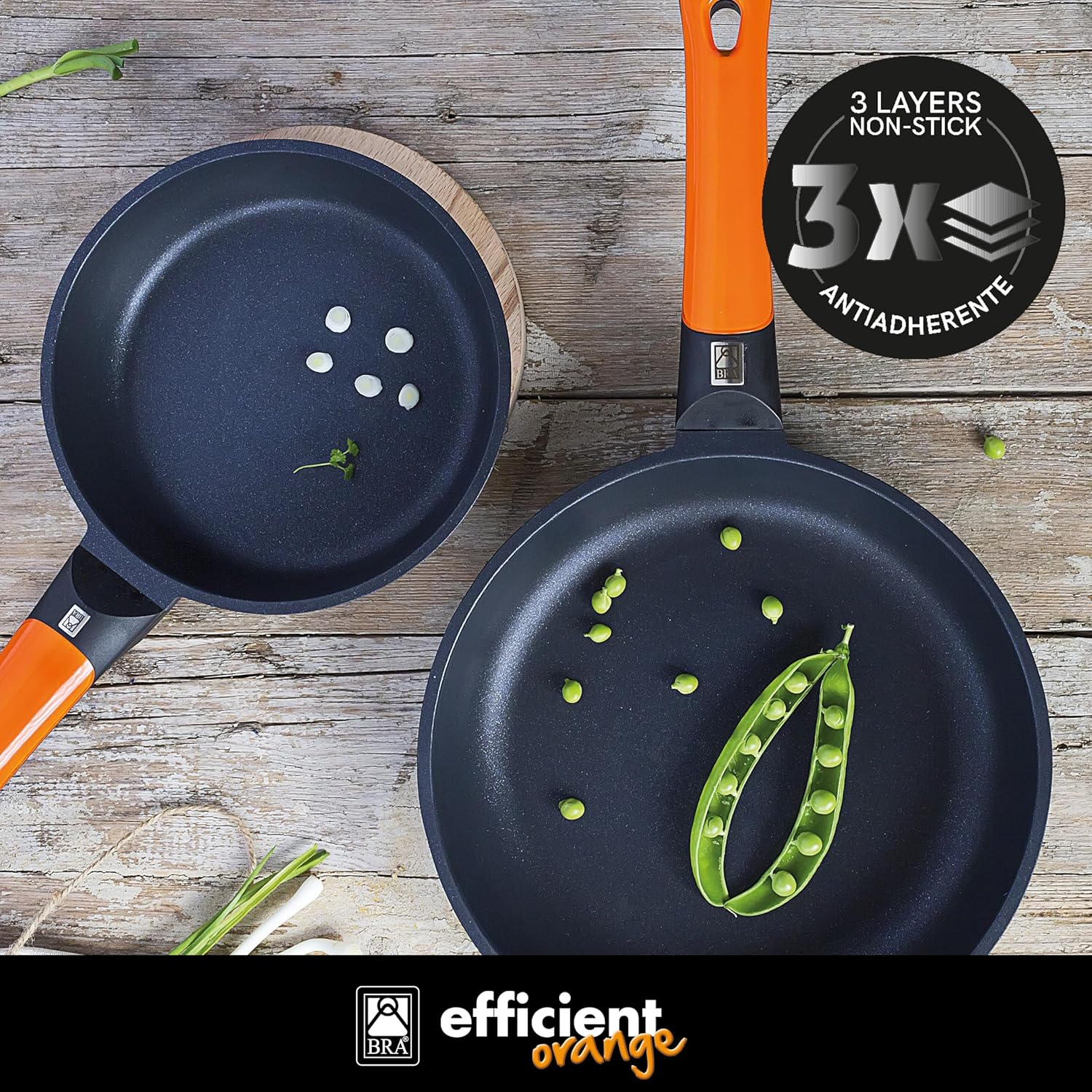 Bra Efficient Orange - Set 3 Padelle Alluminio Pressofuso - immagine 3