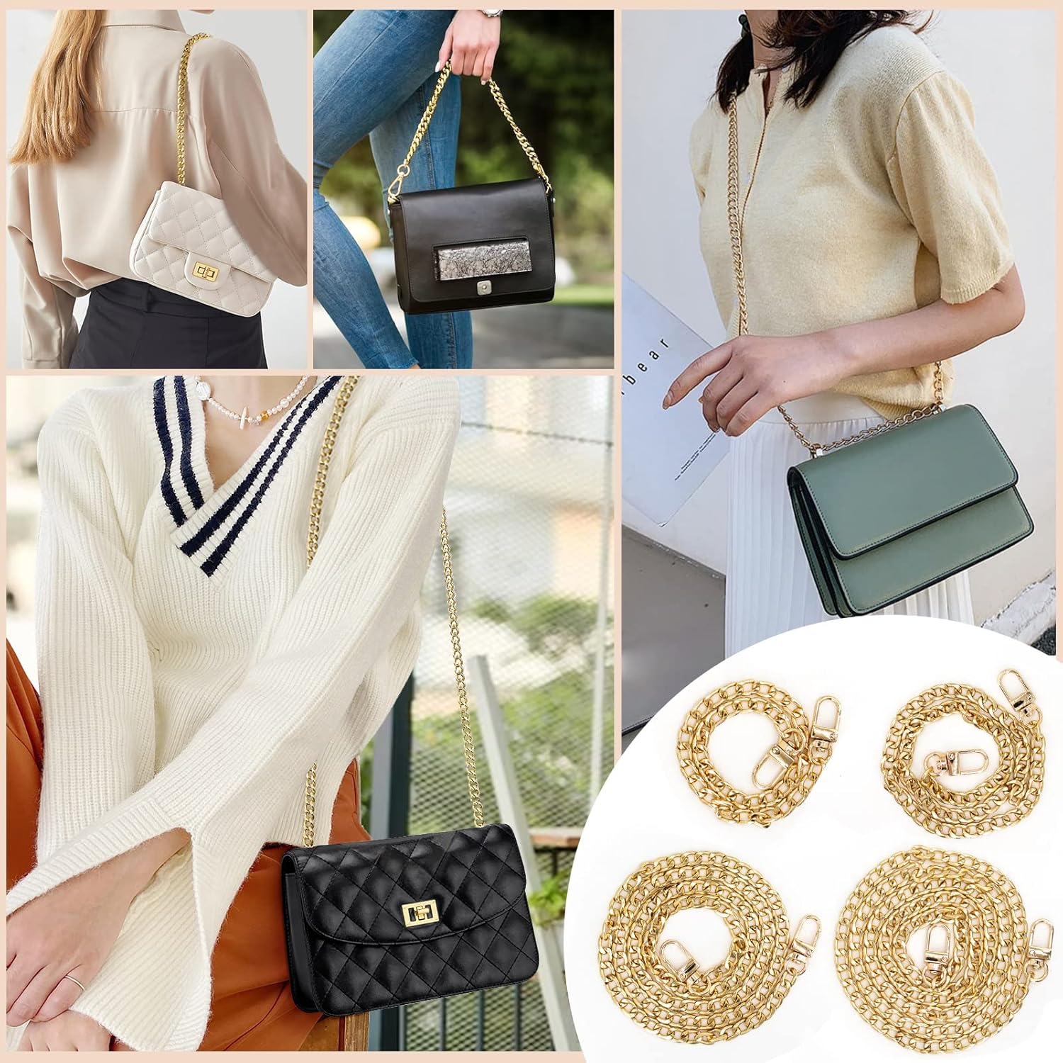 AOKITO 4 Catene per Borsa a Tracolla in Metallo, Oro - immagine 3