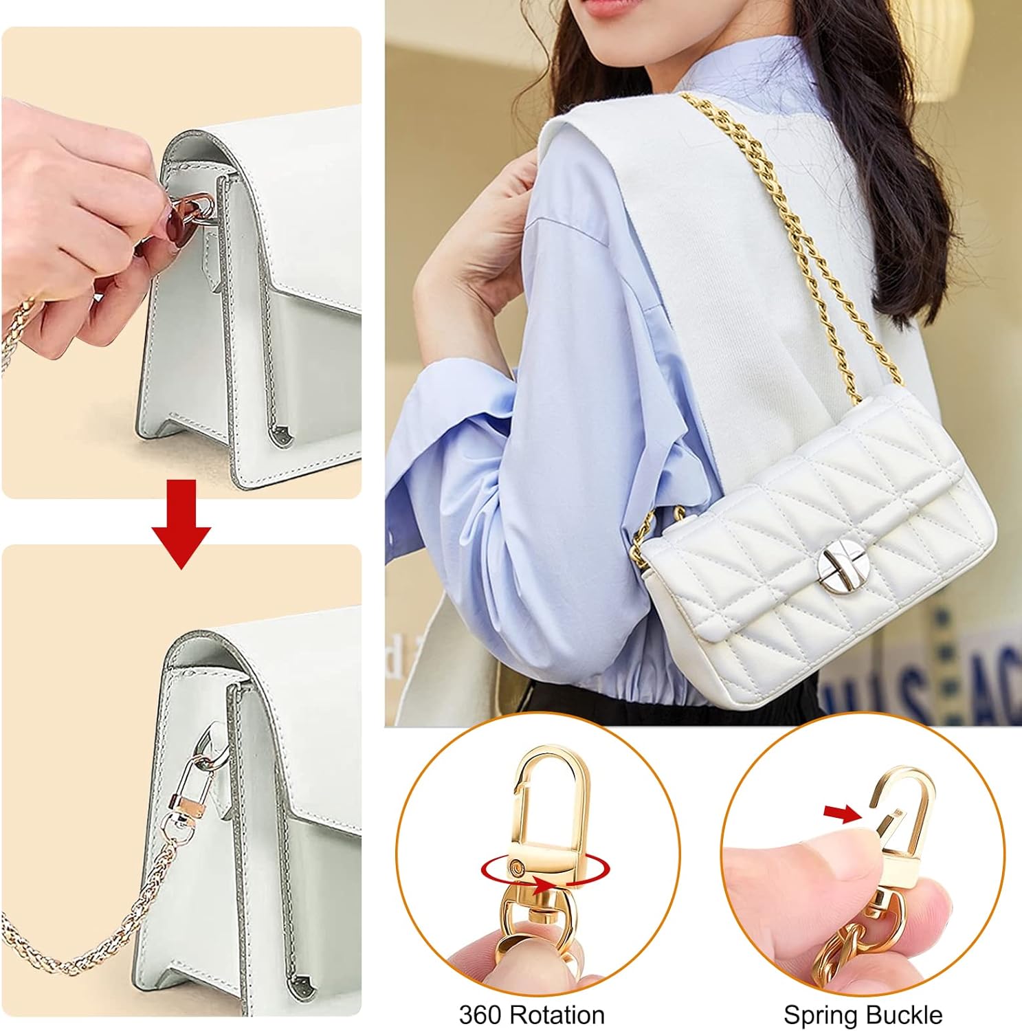 AOKITO 4 Catene per Borsa a Tracolla in Metallo, Oro - immagine 4