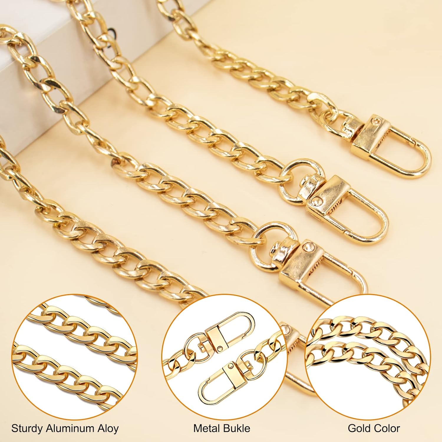 AOKITO 4 Catene per Borsa a Tracolla in Metallo, Oro - immagine 6