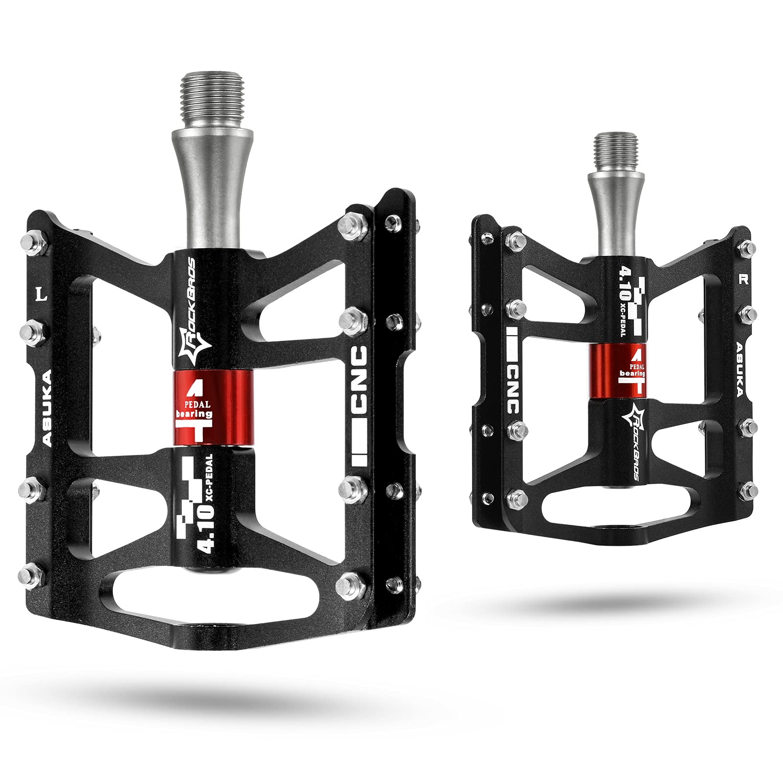 ROCKBROS Pedali Bici MTB in Alluminio 9/16” Universali 4 Cuscinetti Sigillati Anodizzazione CNC Antiscivolo Ultra-Leggero