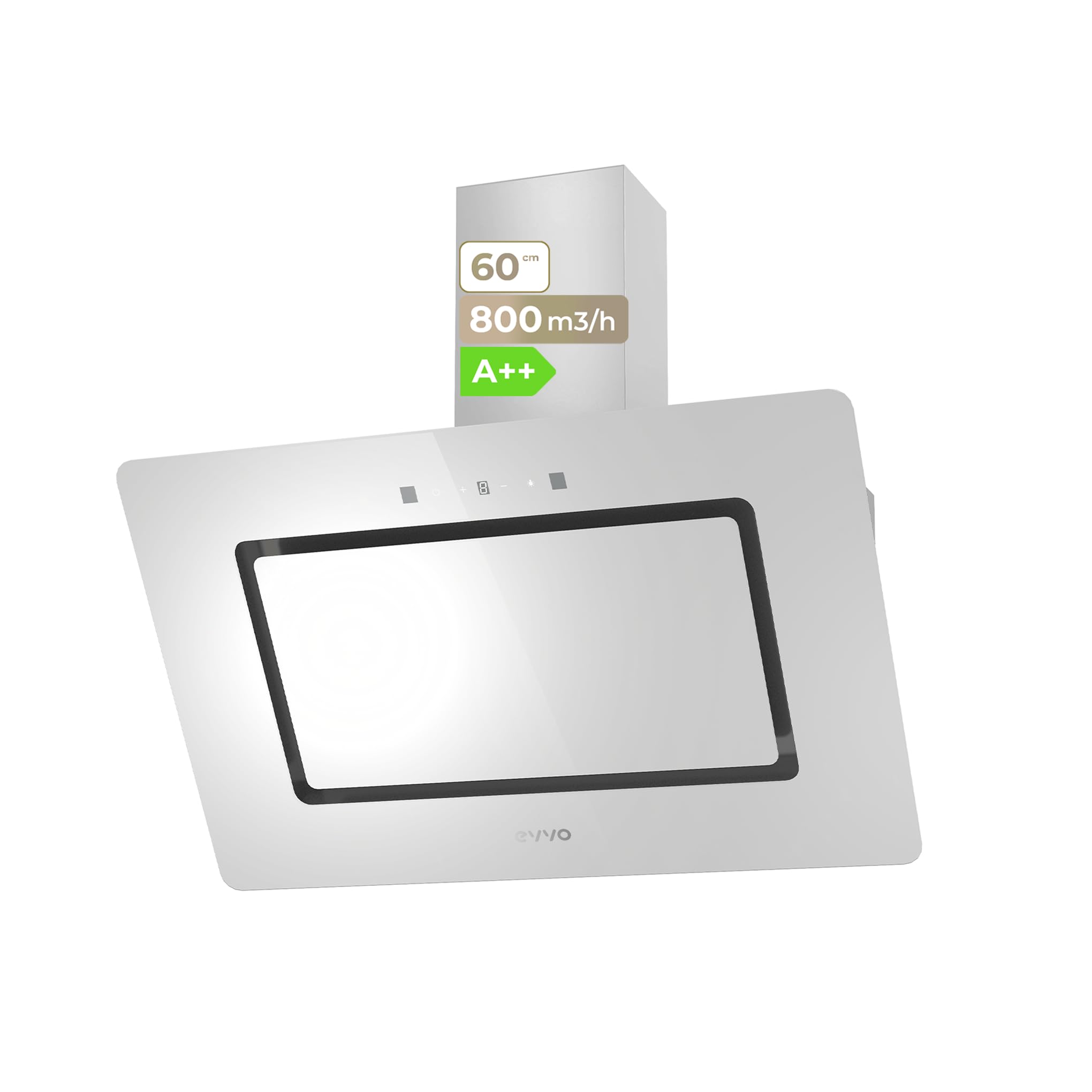 Evvo Cappa Aspirante Decorativa 60cm, 800 m³/h, Vetro Bianco