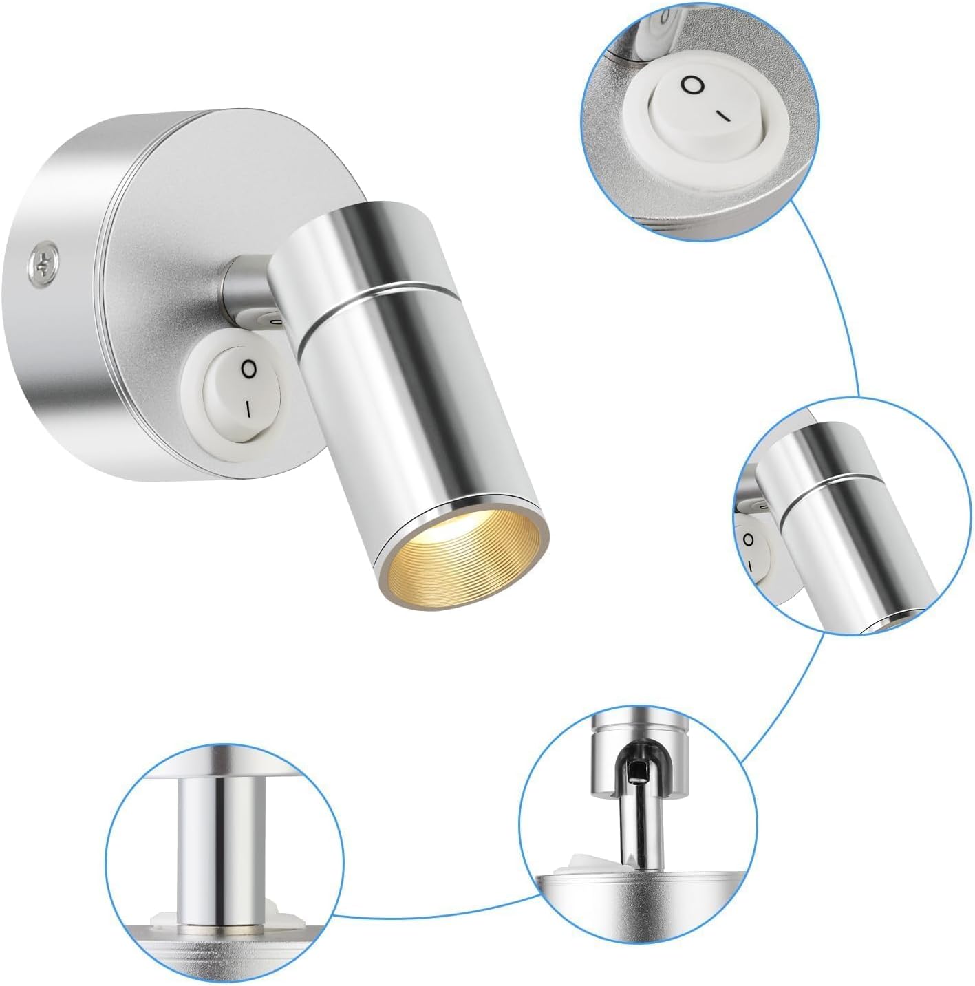 2x Lampade da Parete LED Interne 3W, Argento - immagine 4