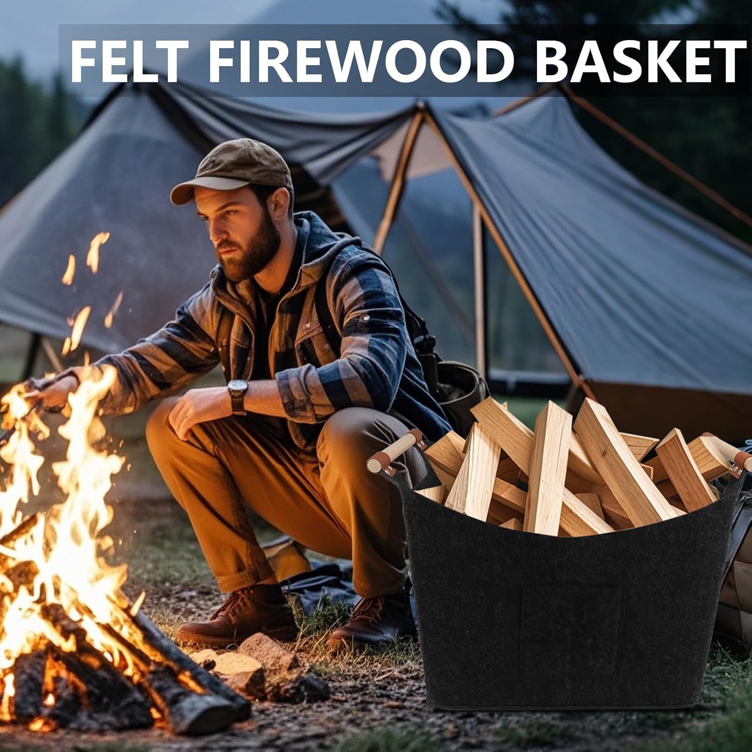 Cestino Pieghevole per Legna da Ardere 96L, Grigio Scuro - immagine 2