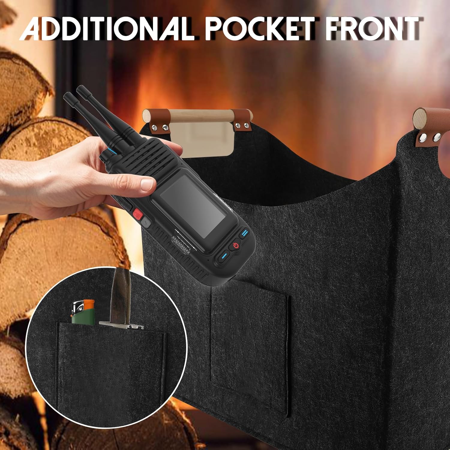 Cestino Pieghevole per Legna da Ardere 96L, Grigio Scuro - immagine 4