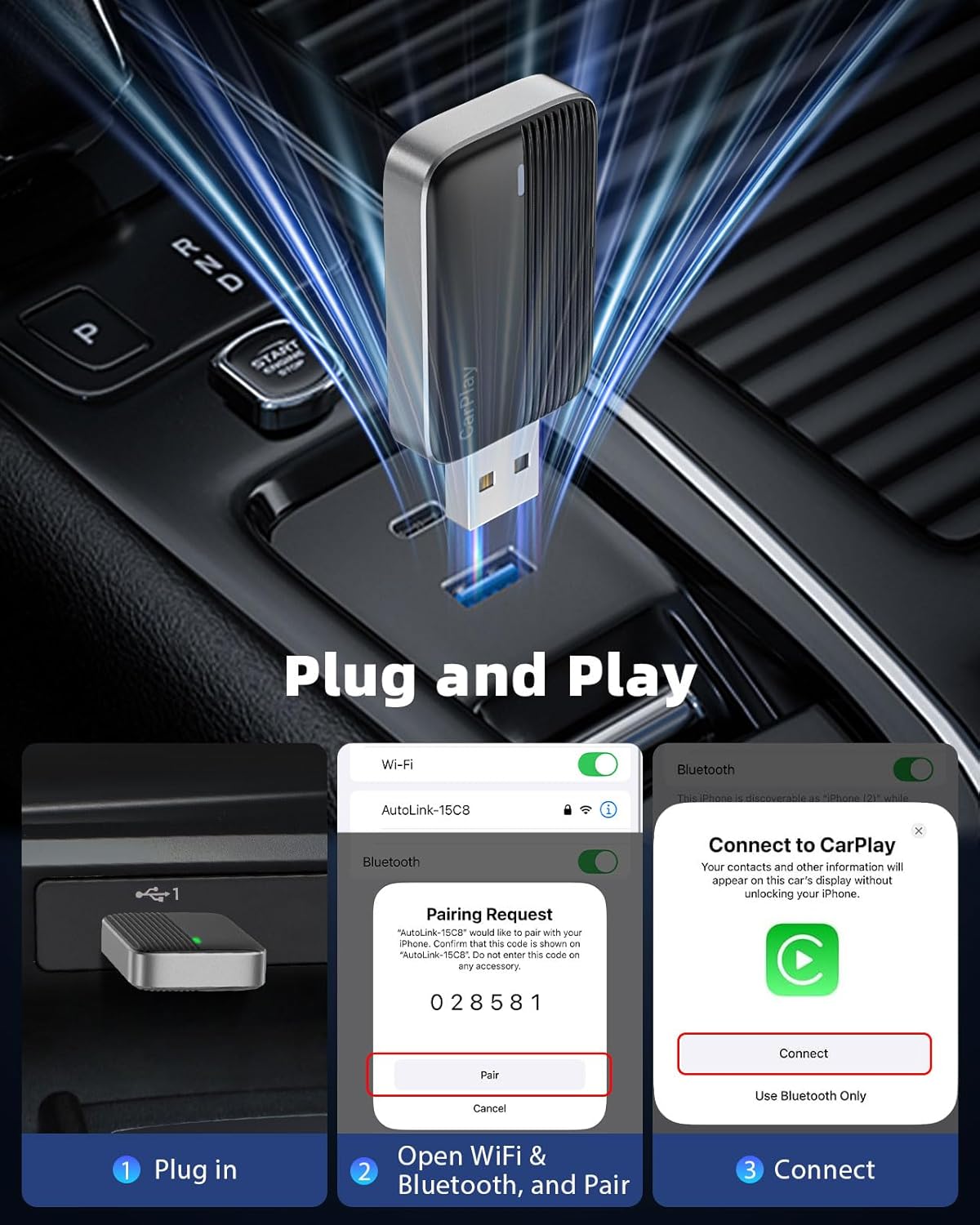 Moko Adattatore CarPlay Wireless per Apple iPhone, Nero - immagine 3