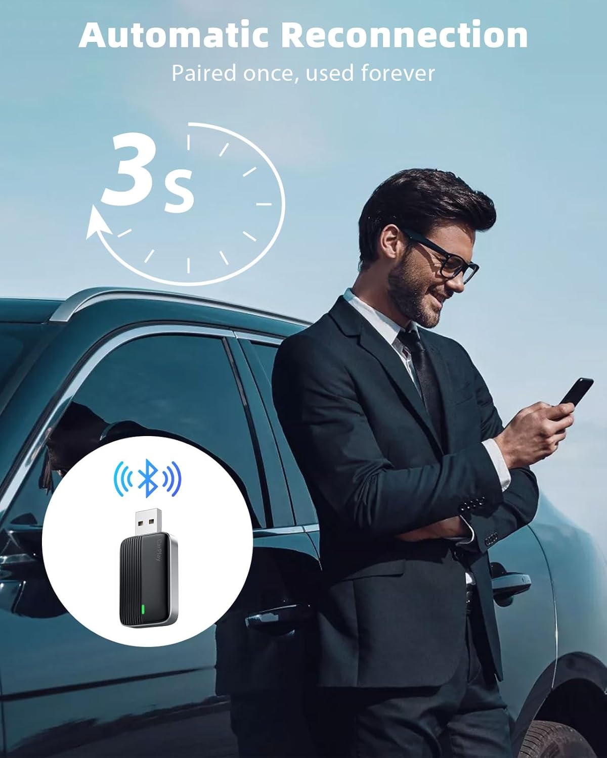 Moko Adattatore CarPlay Wireless per Apple iPhone, Nero - immagine 4