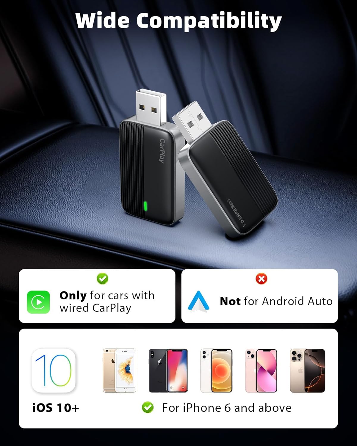 Moko Adattatore CarPlay Wireless per Apple iPhone, Nero - immagine 7