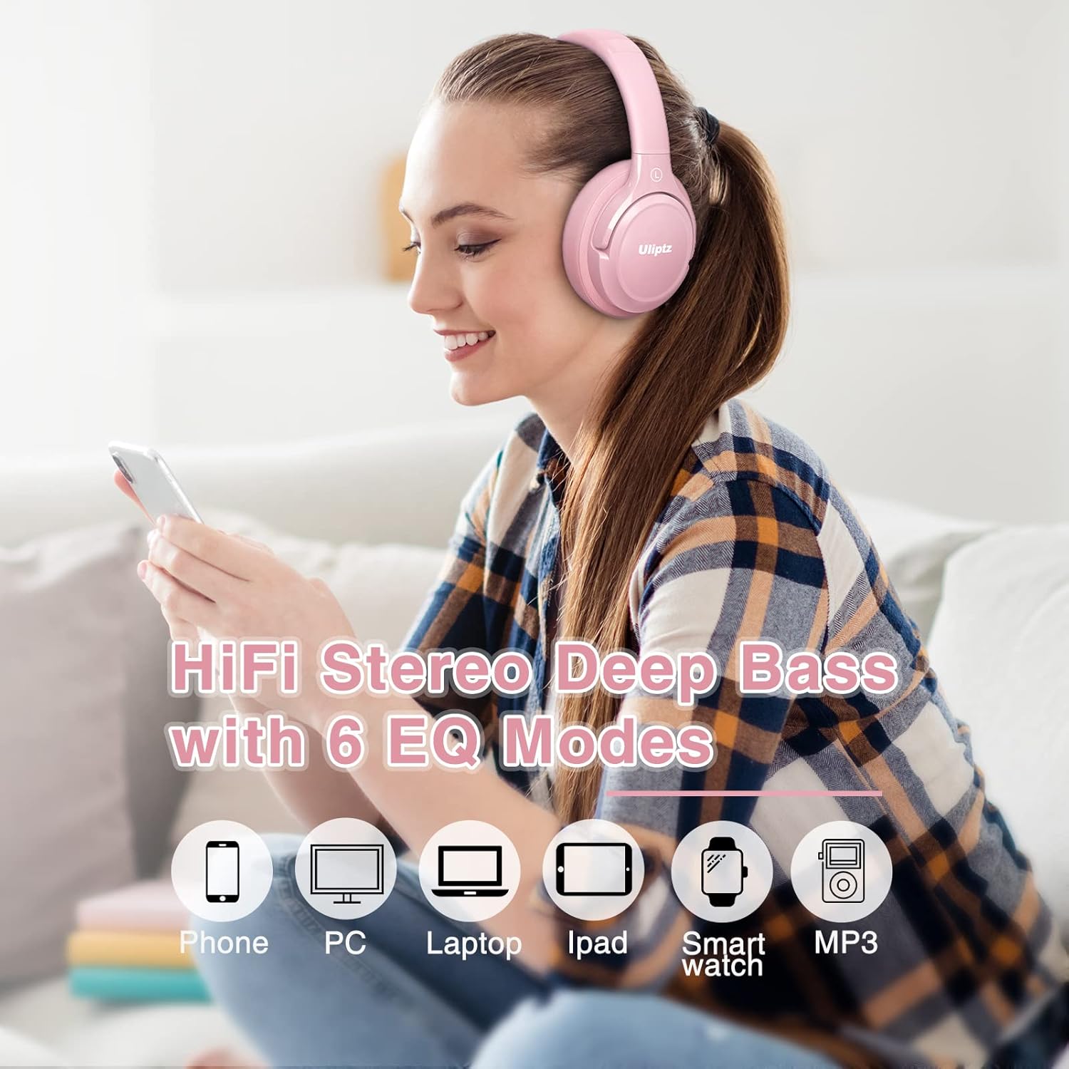 Uliptz Cuffie Wireless Bluetooth Over Ear 65h, Rosa - immagine 2
