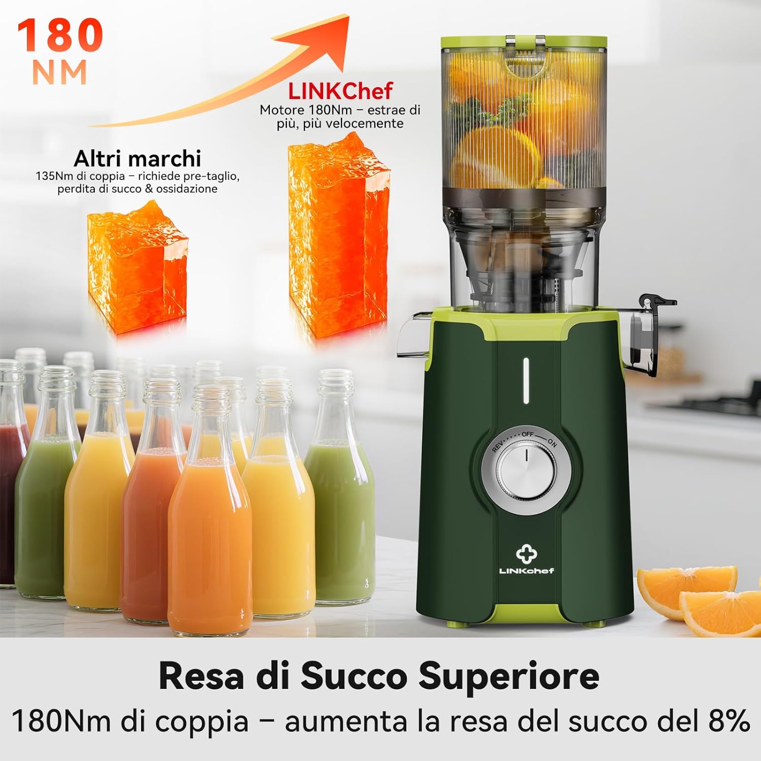 Linkchef Estrattore di Succo a Freddo 200W 1.2L, Verde - immagine 5