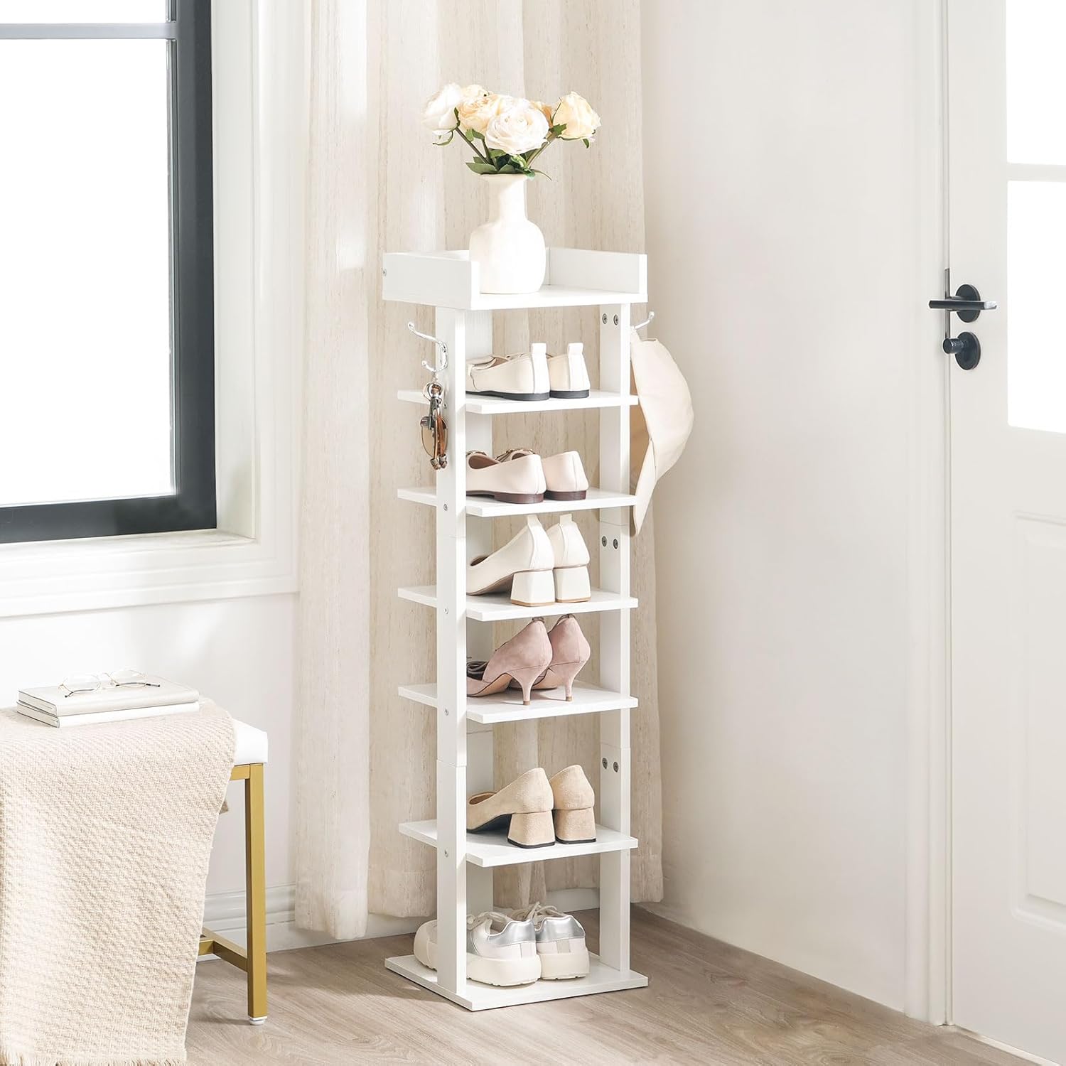 Hoobro Scarpiera Stretta a 7 Ripiani, Bianca - immagine 2