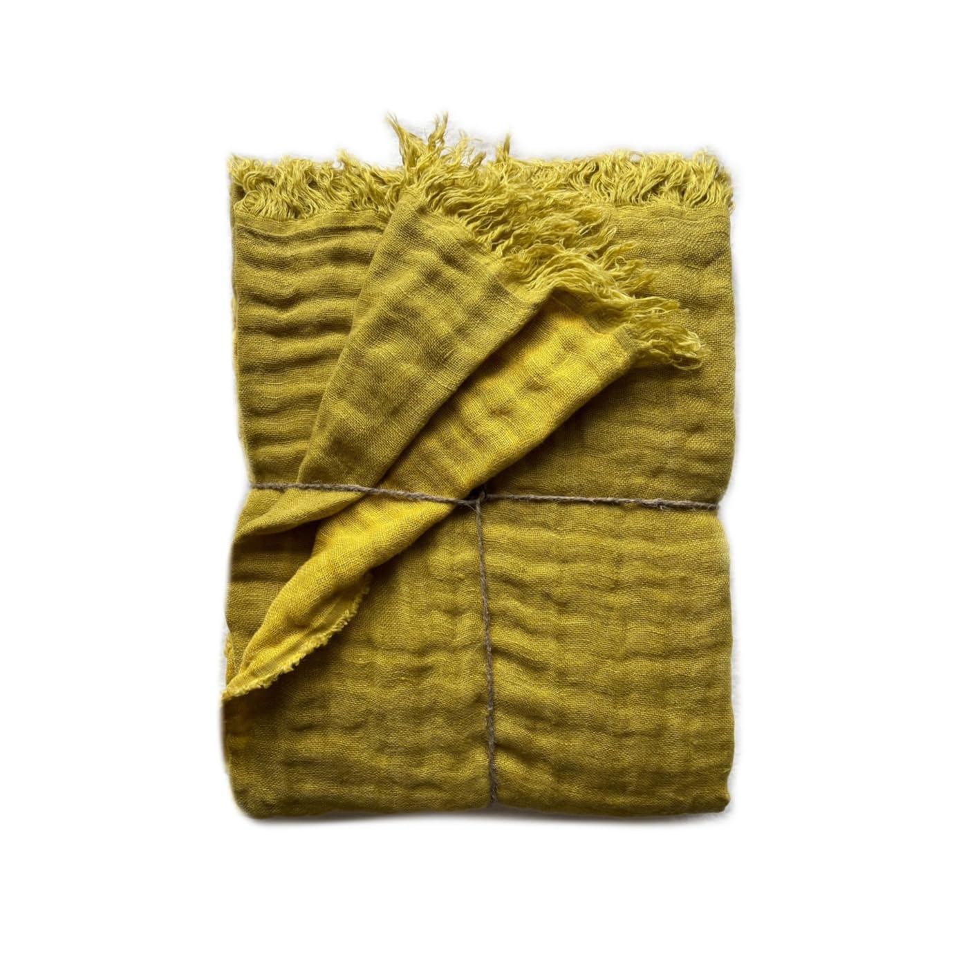 JOWOLLINA Double face Plaid - Copriletto in lino slavato (giallo senape, 135 x 190 cm)