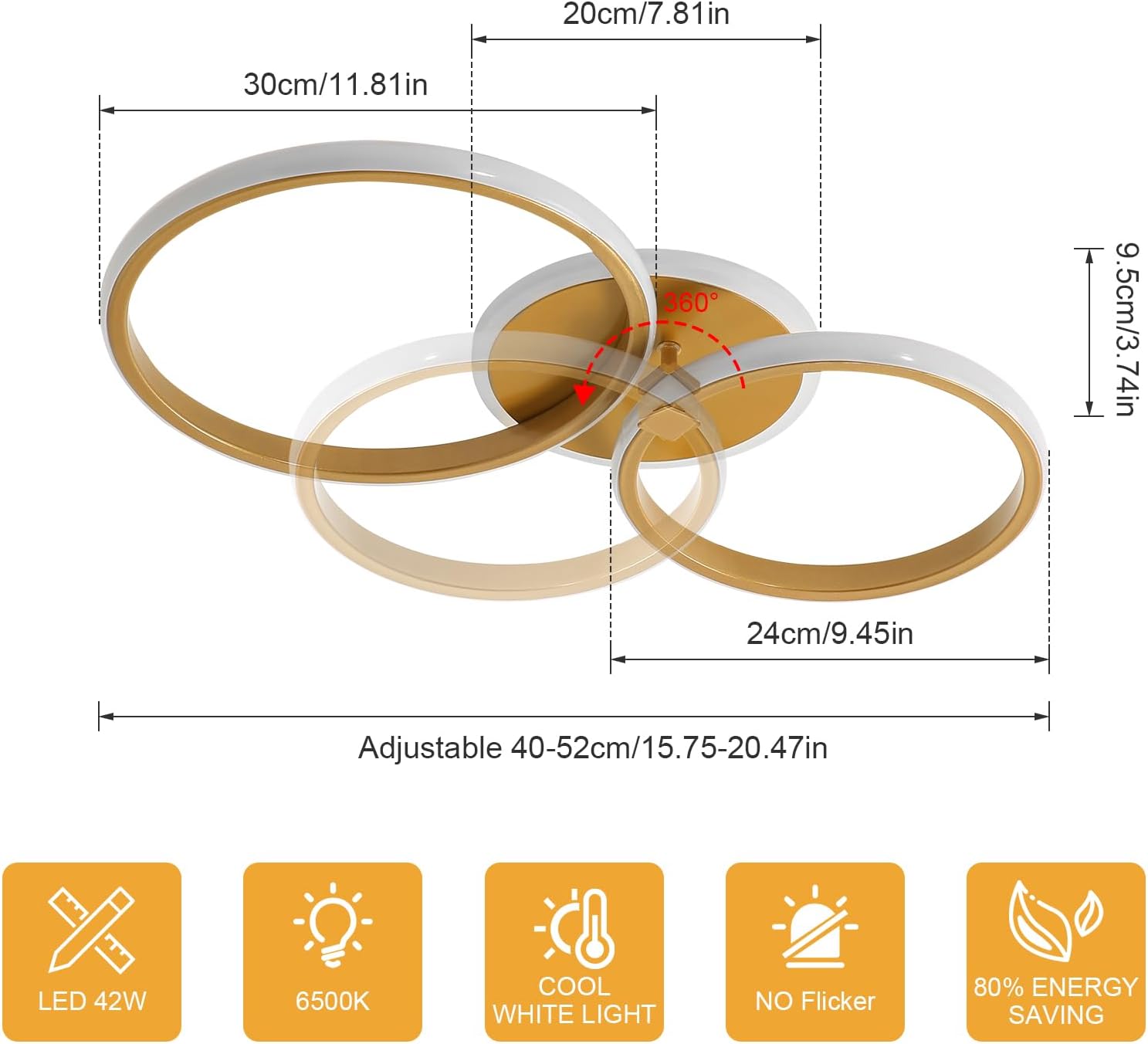 Delipop Plafoniera Led Soffitto Moderna Rotonda 42W Oro - immagine 3