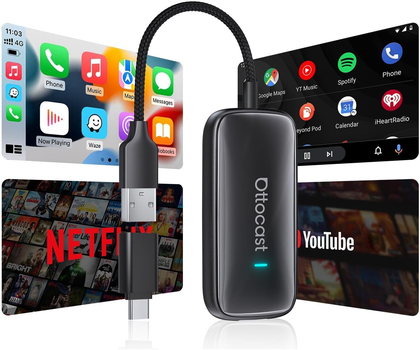 Ottocast Play2Video Ultra - Adattatore CarPlay e Android Auto Wireless - immagine 1