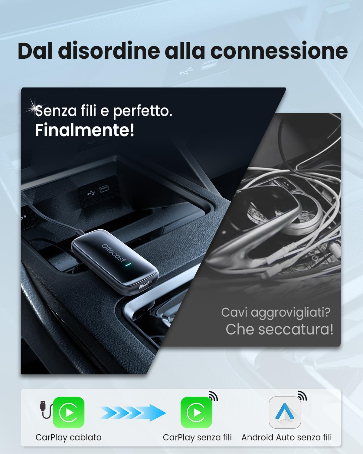 Ottocast Play2Video Ultra - Adattatore CarPlay e Android Auto Wireless - immagine 2