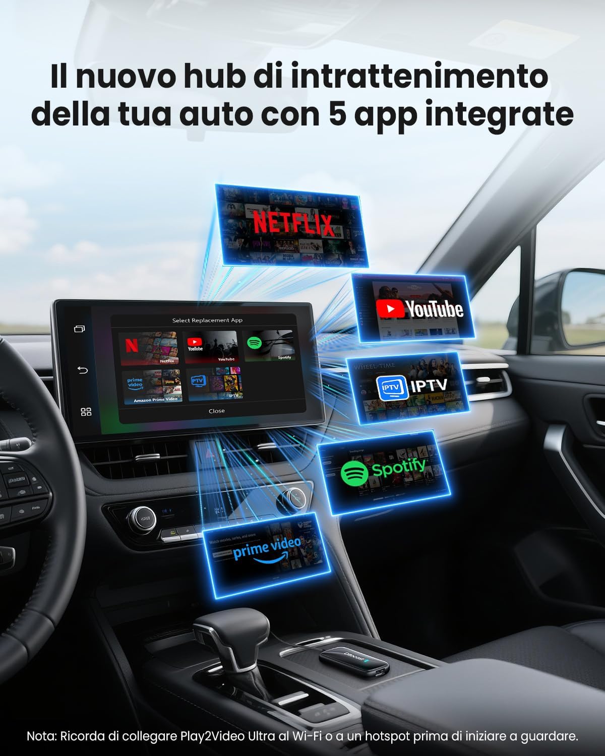 Ottocast Play2Video Ultra - Adattatore CarPlay e Android Auto Wireless - immagine 3