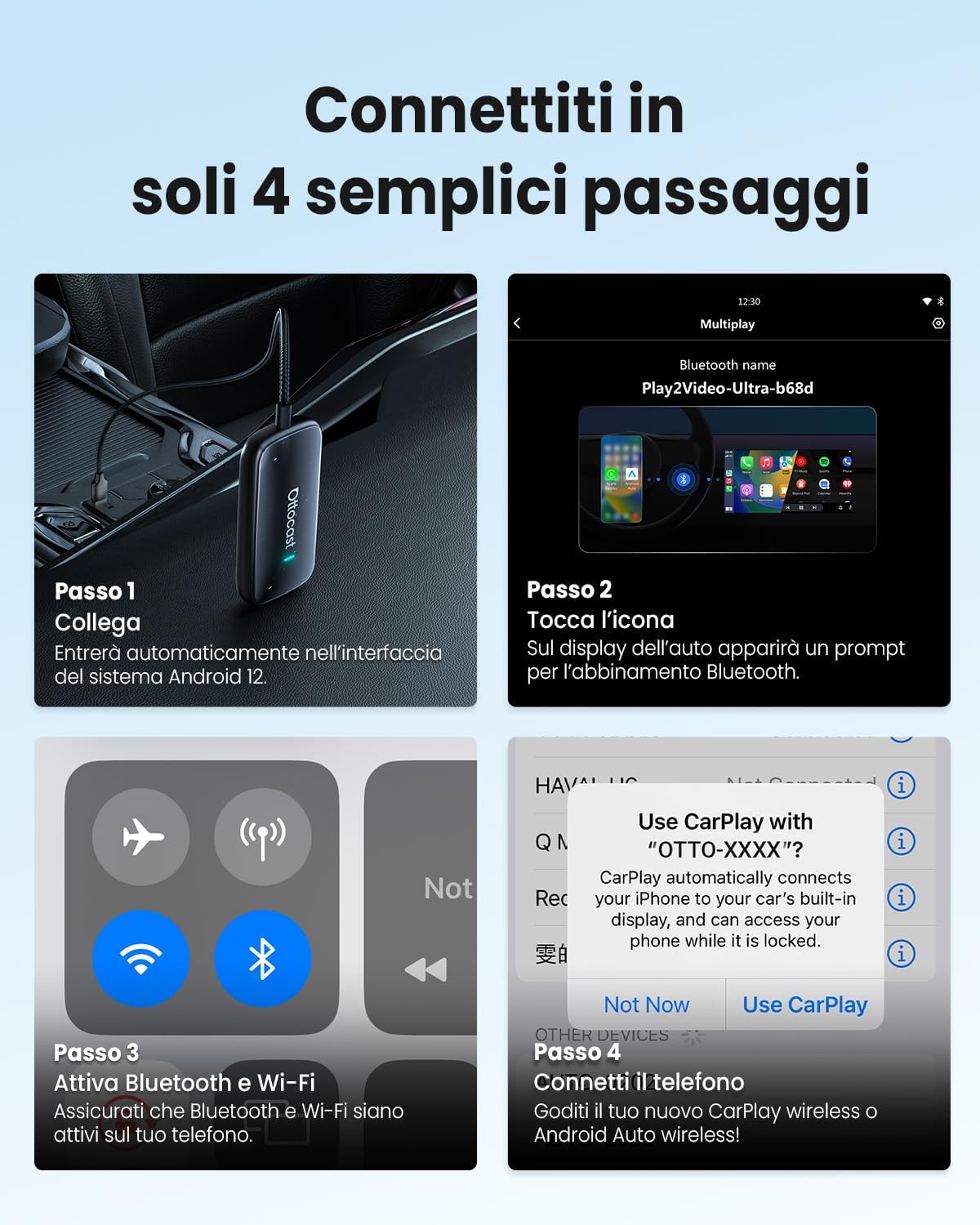 Ottocast Play2Video Ultra - Adattatore CarPlay e Android Auto Wireless - immagine 7