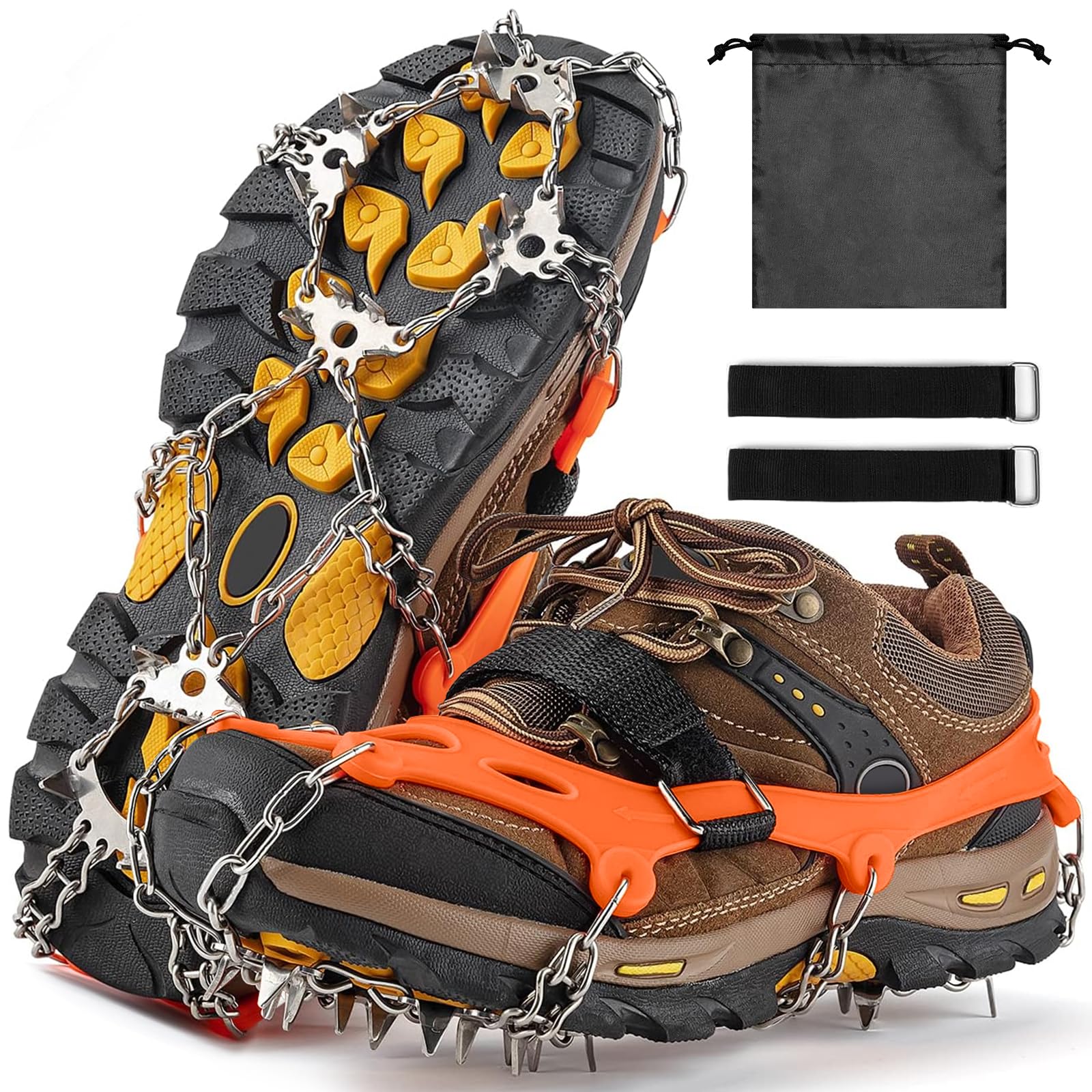 Ramponi per Scarponi,Ramponi da Ghiaccio per Scarponi,24 Denti,Portatile Ramponcini,per trekking invernale,Trekking Trail Running da Antiscivolo,Camminare su Neve e Ghiaccio Campeggio