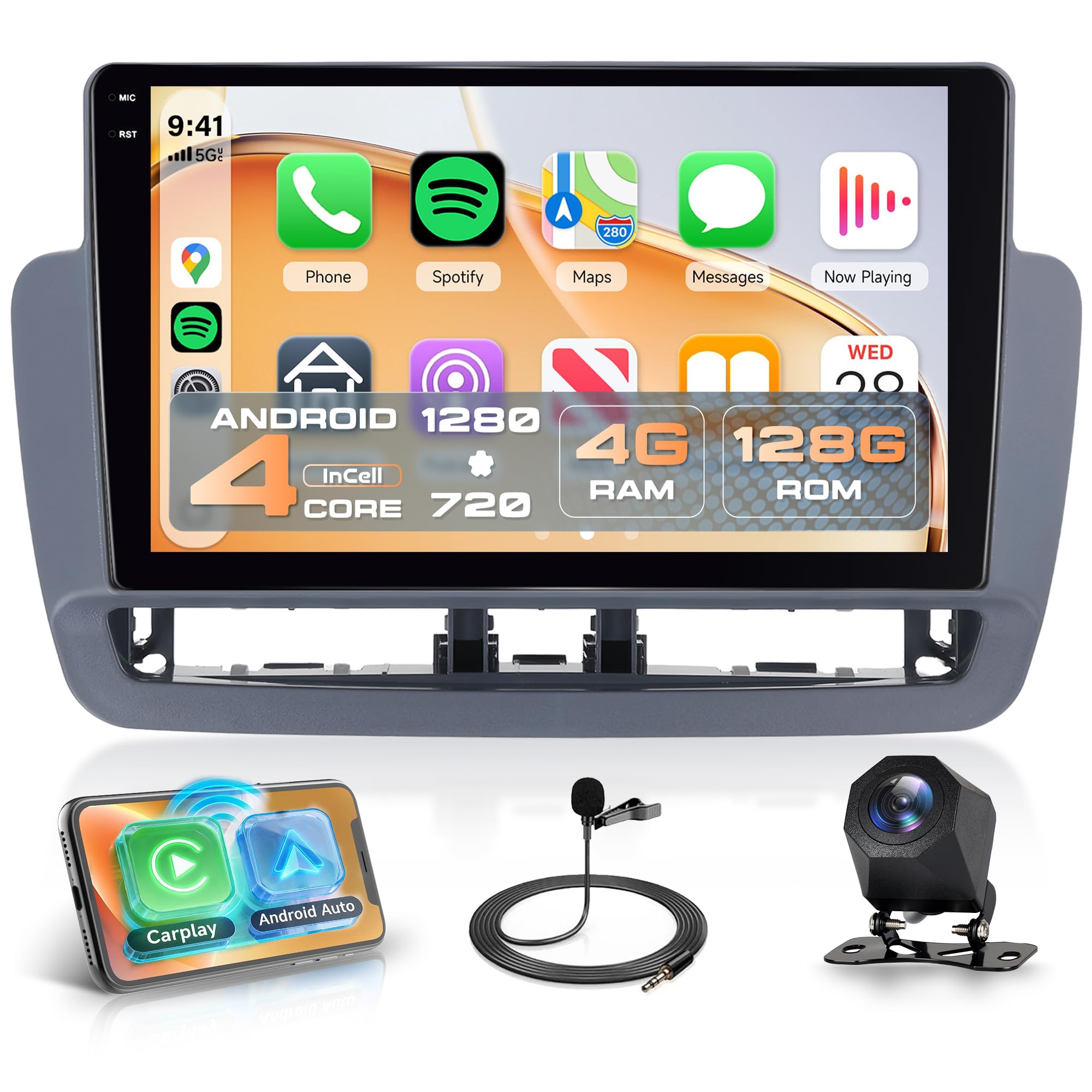 Rimoody 4G+128G Android Autoradio per Seat Ibiza 6j 2012-2015 Wireless Carplay Android Auto, 9 Pollici Incell Touchscreen Radio GPS Navi WiFi Mirror Link Bluetooth FM/RDS/EQ/SWC Telecamera Posteriore