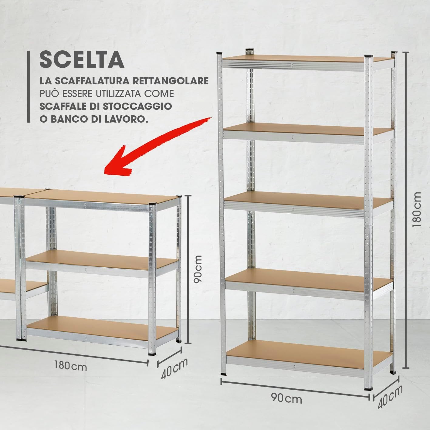 Easymaxx Scaffale Metallo Carichi Pesanti 180x90x40 cm - immagine 2