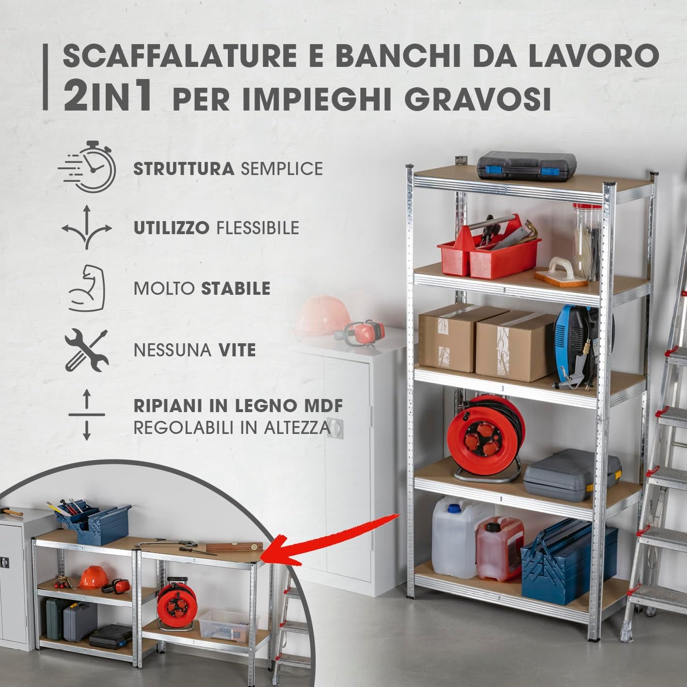 Easymaxx Scaffale Metallo Carichi Pesanti 180x90x40 cm - immagine 3