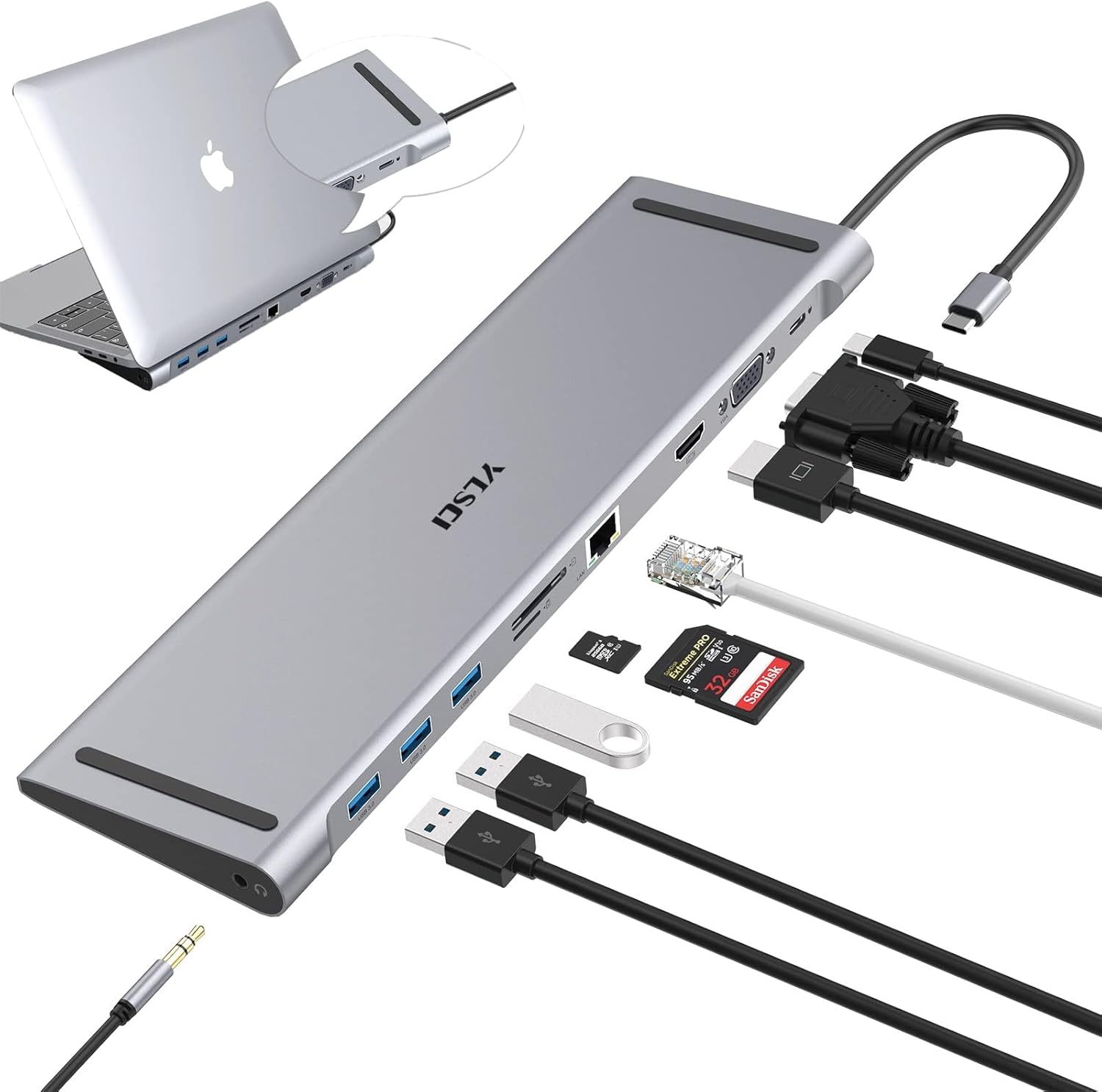 USB C Docking Station 10 in 1 con 4K HDMI e VGA - immagine 1