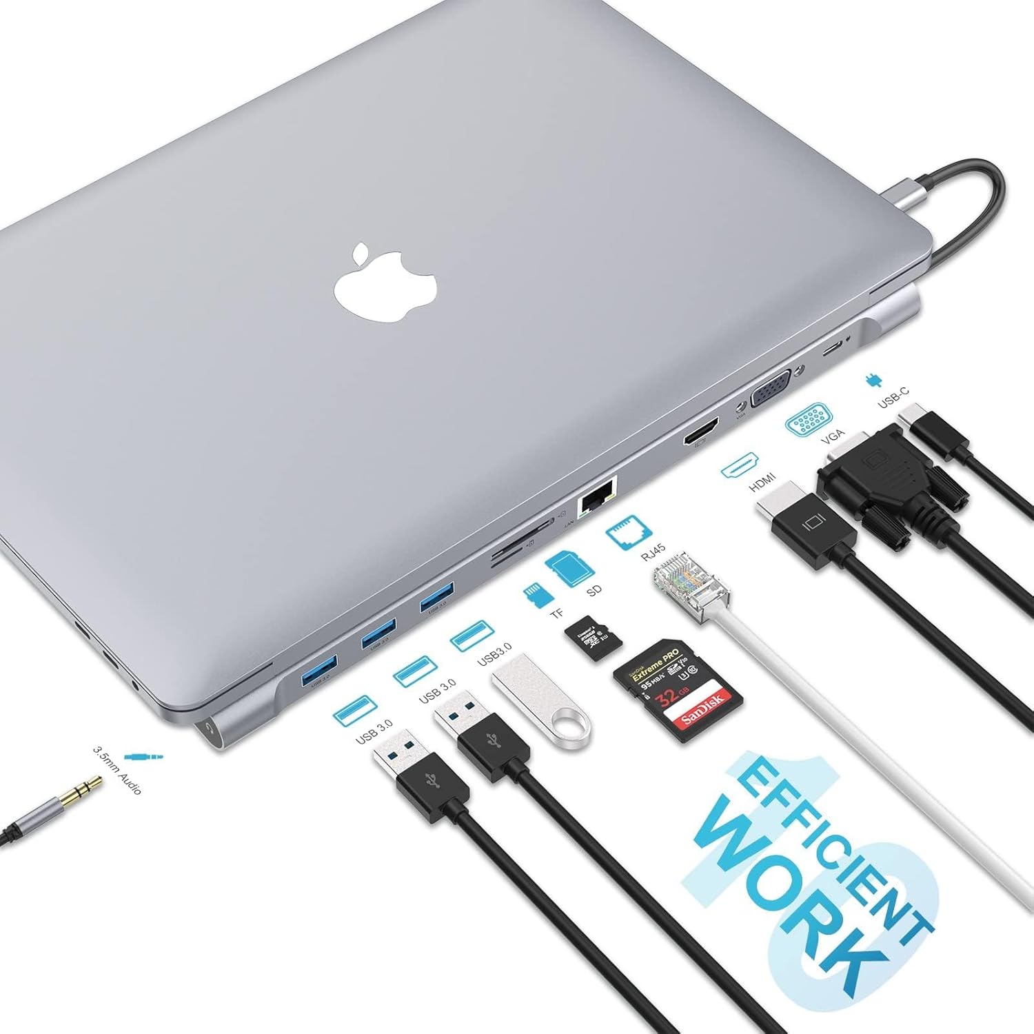 USB C Docking Station 10 in 1 con 4K HDMI e VGA - immagine 2