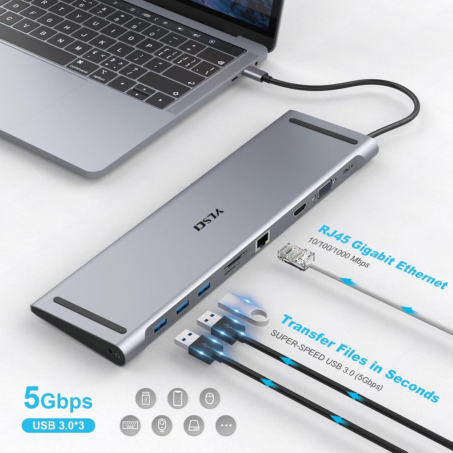 USB C Docking Station 10 in 1 con 4K HDMI e VGA - immagine 3