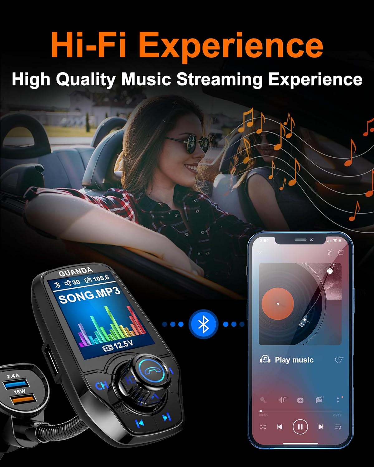 Trasmettitore FM Bluetooth per Auto con Schermo 1.8'' - immagine 2